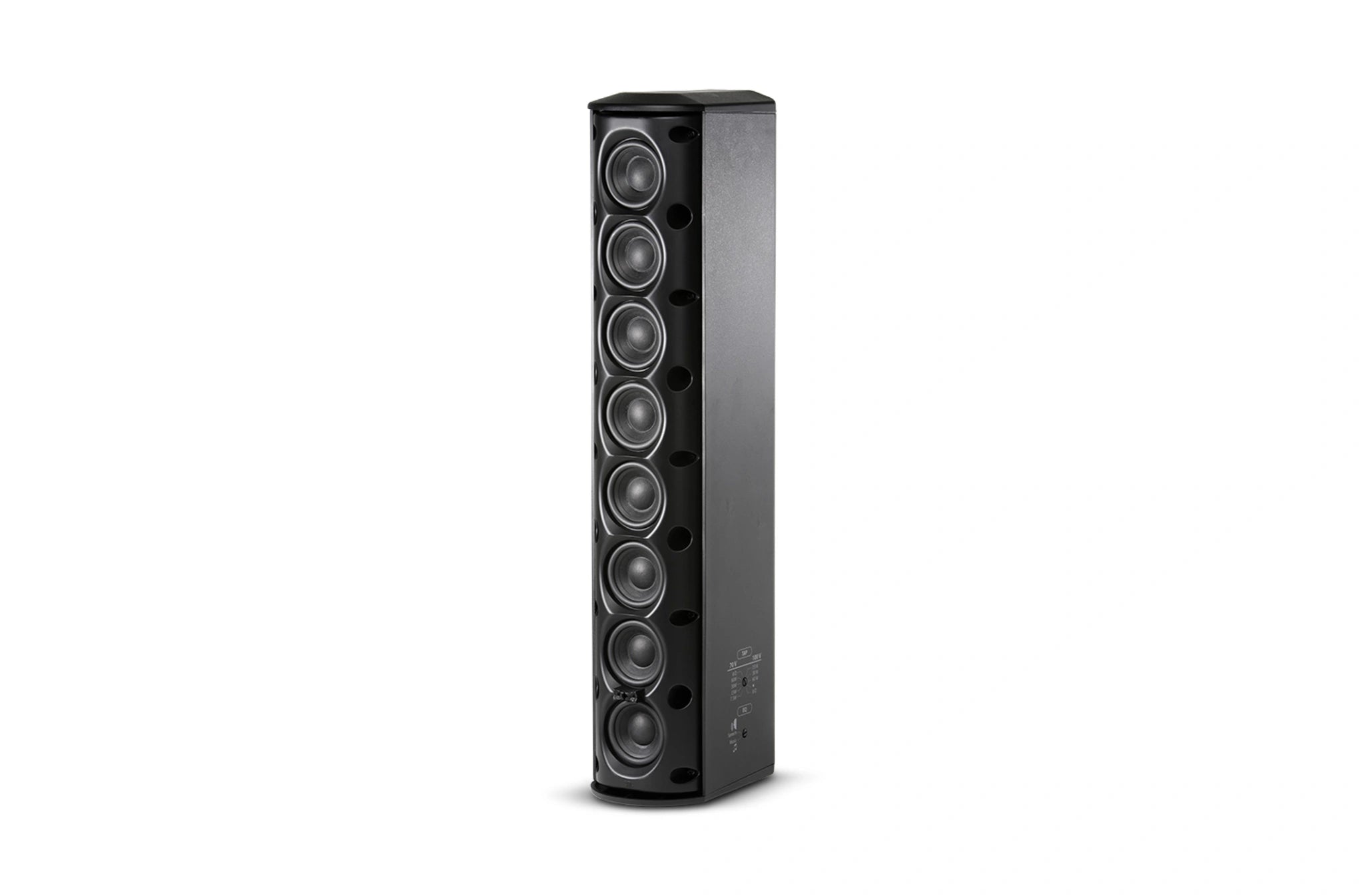 Rear-facing JBL CBT 50LA-1 Constant Beamwidth Technology Line Array Column Loudspeaker with swivel/tilt bracket attached