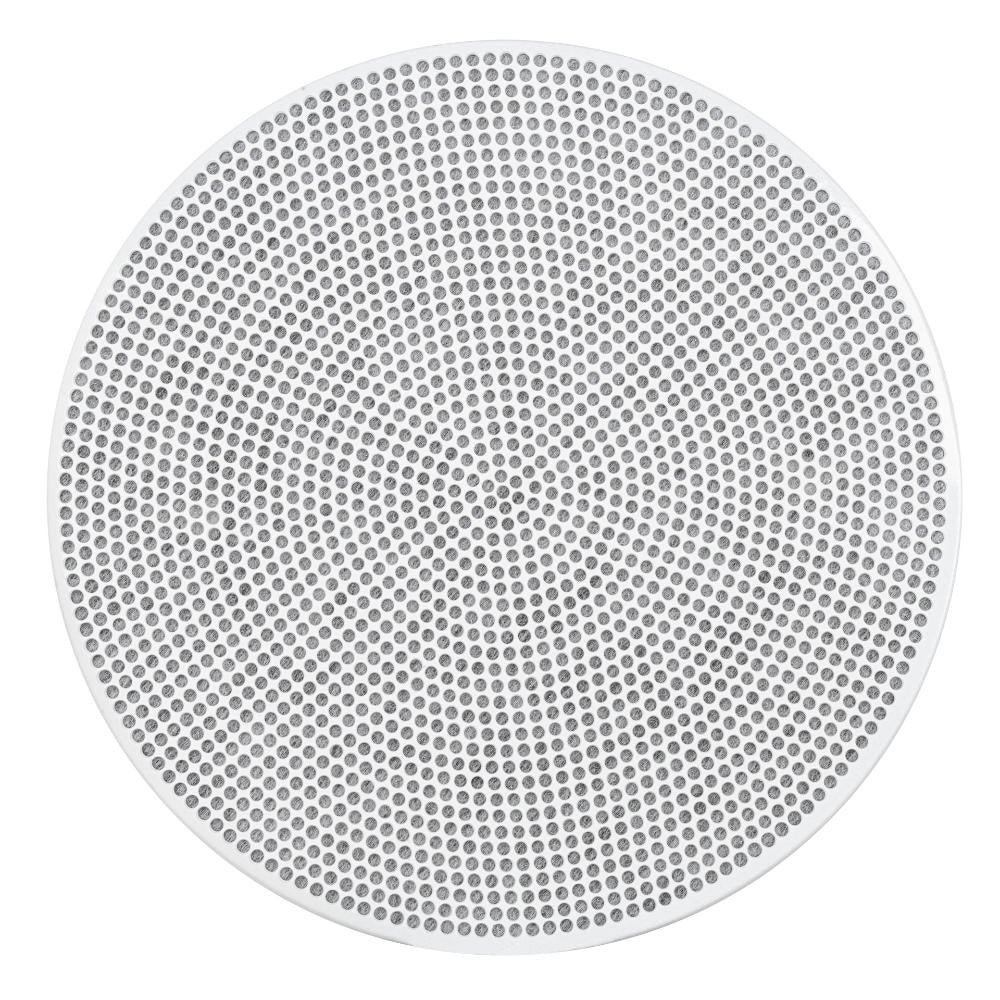 Round gray mat with a textured pattern on a white background