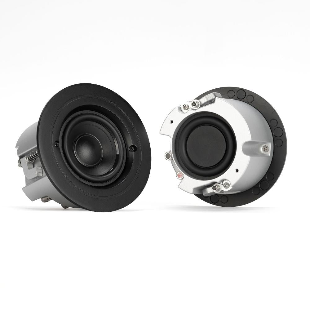 Two ceiling speakers on a white background
