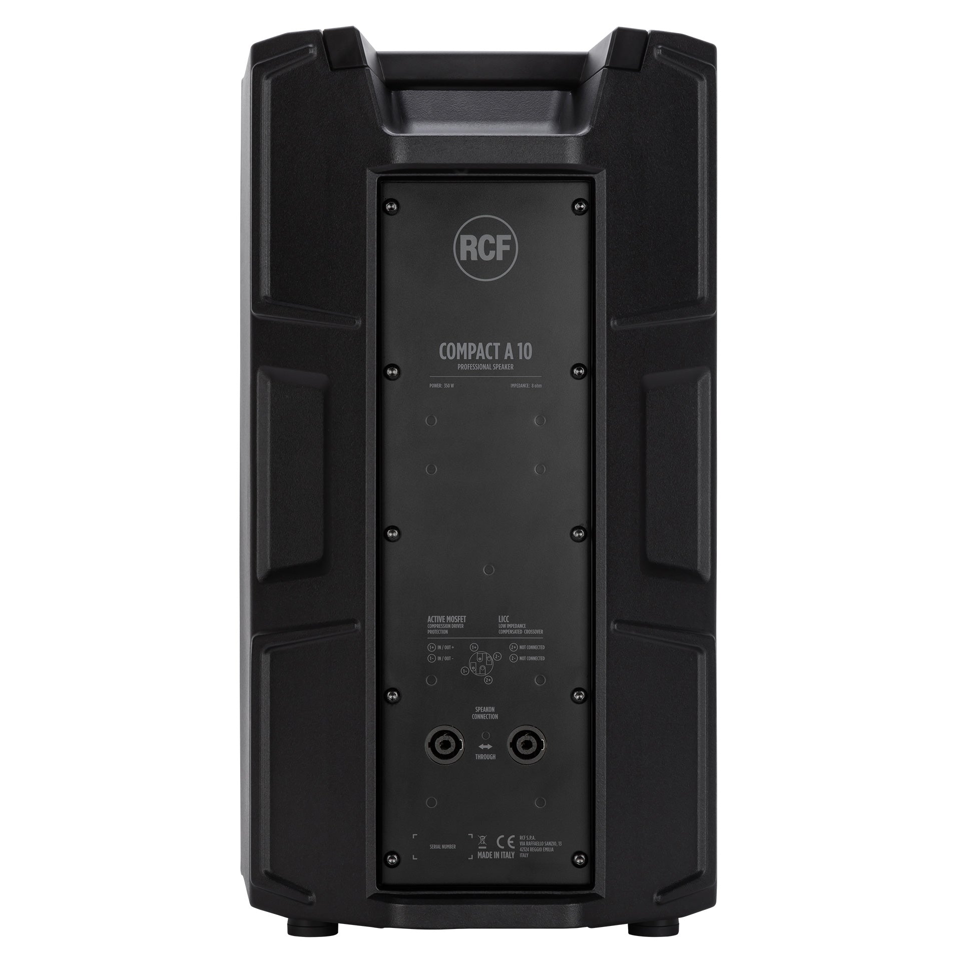 RCF COMPACT A 10 TWO-WAY PROFESSIONAL SPEAKER  rear view showing Speakon input and output connectors