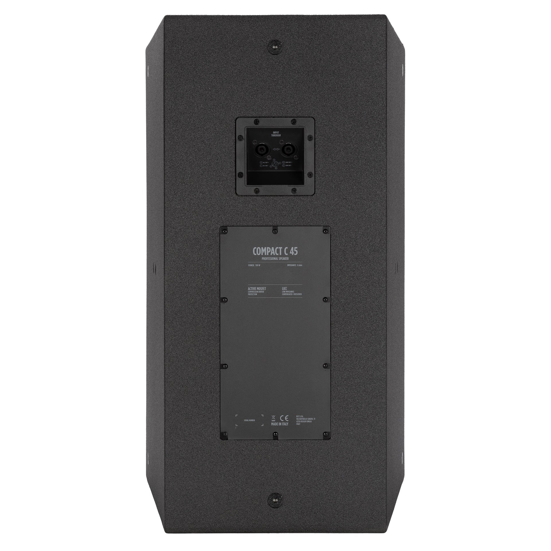 RCF COMPACT C 45 TWO-WAY PROFESSIONAL SPEAKER  rear view showing Speakon input and output connectors