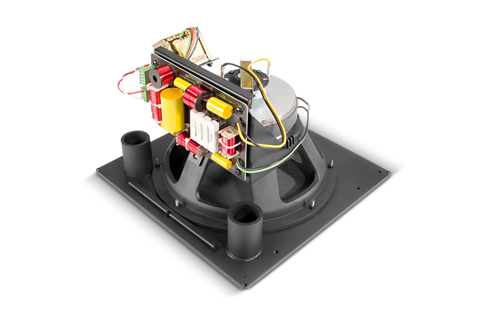 JBL Control 322C High-Output 12 in. Coaxial Ceiling Loudspeaker back panel showing barrier strip terminals