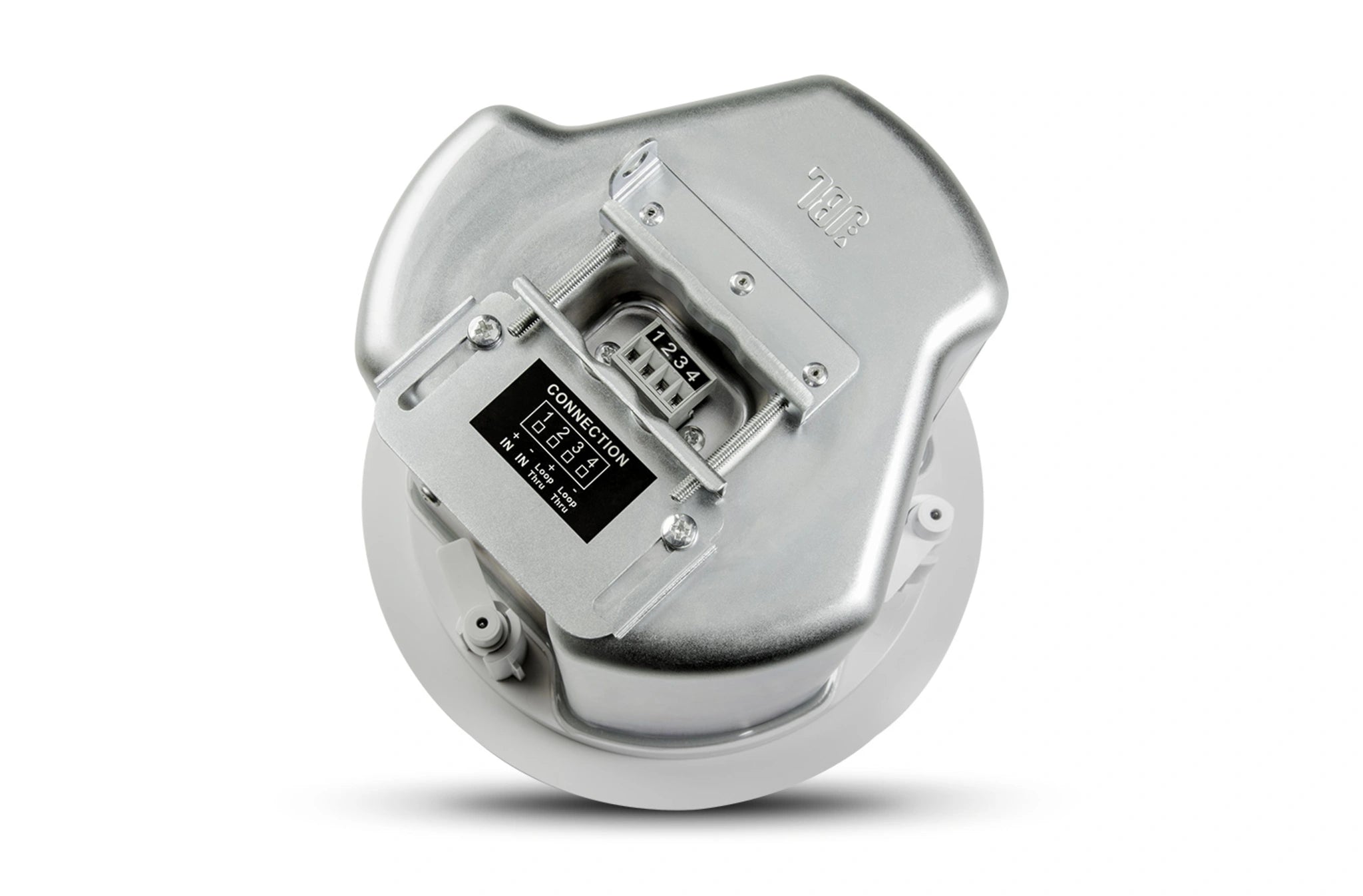 JBL Control 14C/T Two-Way 4" Coaxial Ceiling Loudspeaker back panel showing 4-pin locking connector