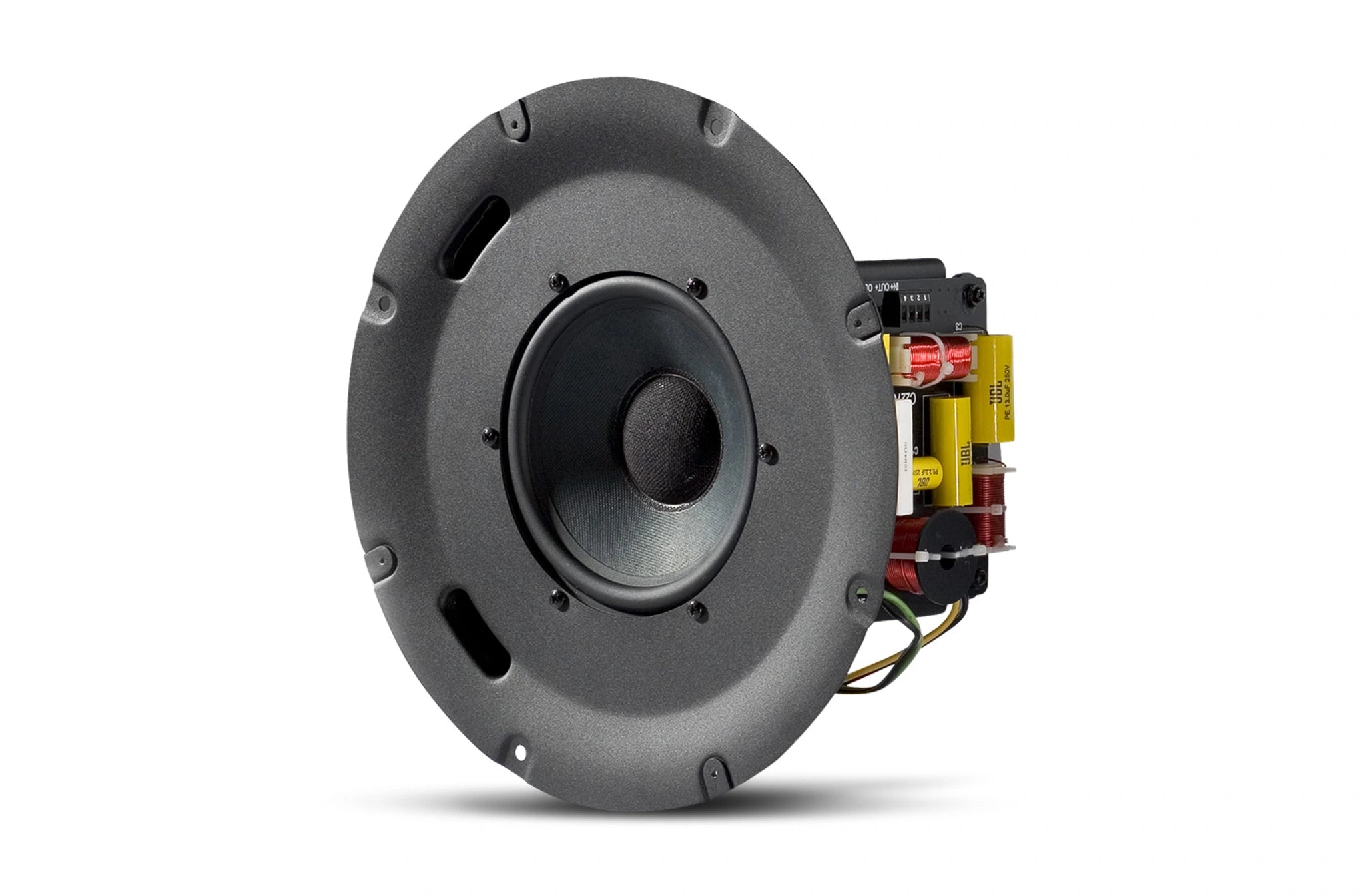 Front-facing JBL Control 227C 6.5" Coaxial Ceiling Loudspeaker showing LF cone and HF compression driver