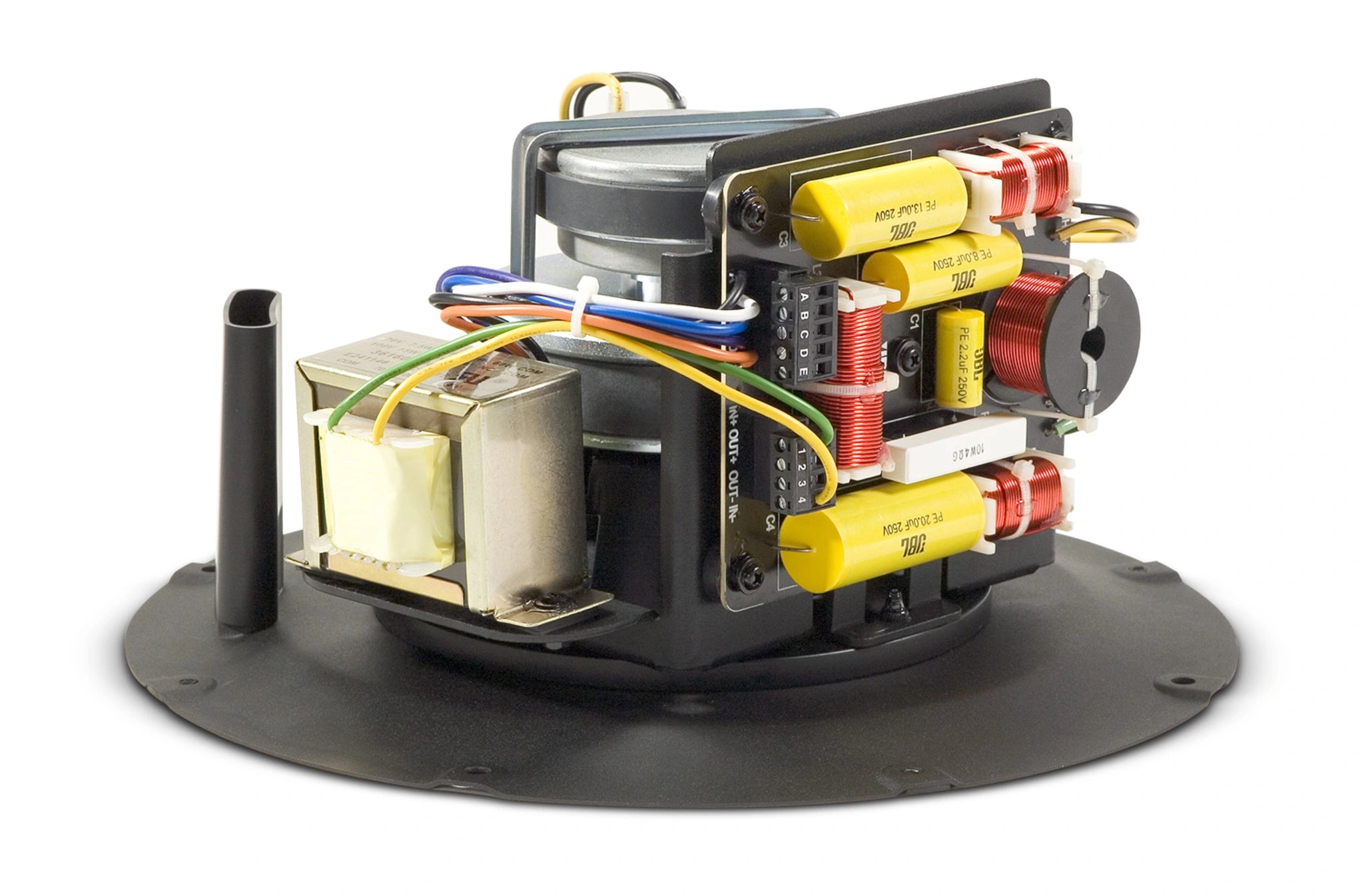 Front-facing JBL Control 227CT 6.5" Coaxial Ceiling Loudspeaker showing LF cone and HF compression driver