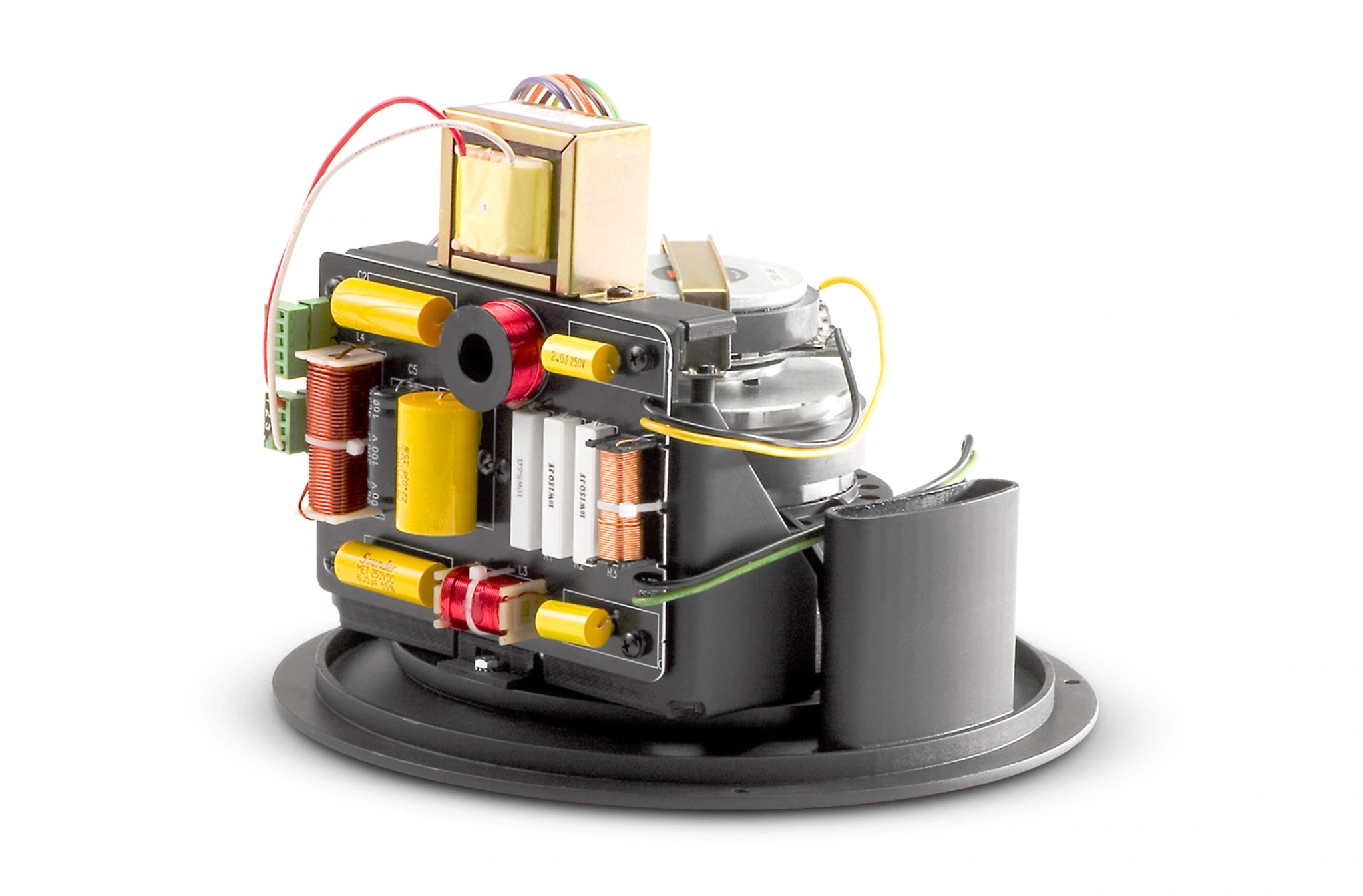 JBL Control 328CT 8" Coaxial Ceiling Loudspeaker back panel showing transformer and barrier strip terminals