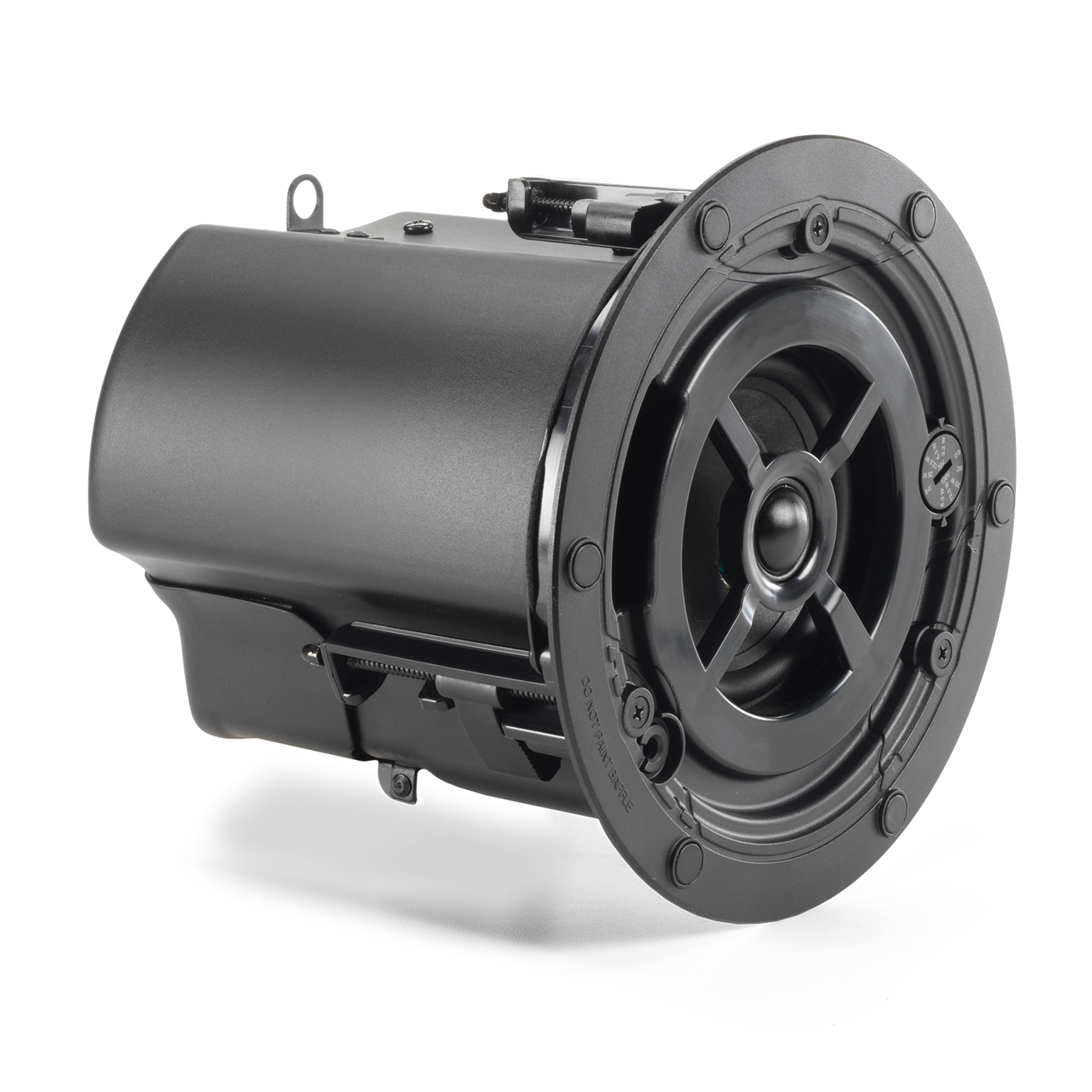Rear-facing JBL Control 414C/T-VA 4" Two-Way Coaxial Ceiling Loudspeaker wiring compartment