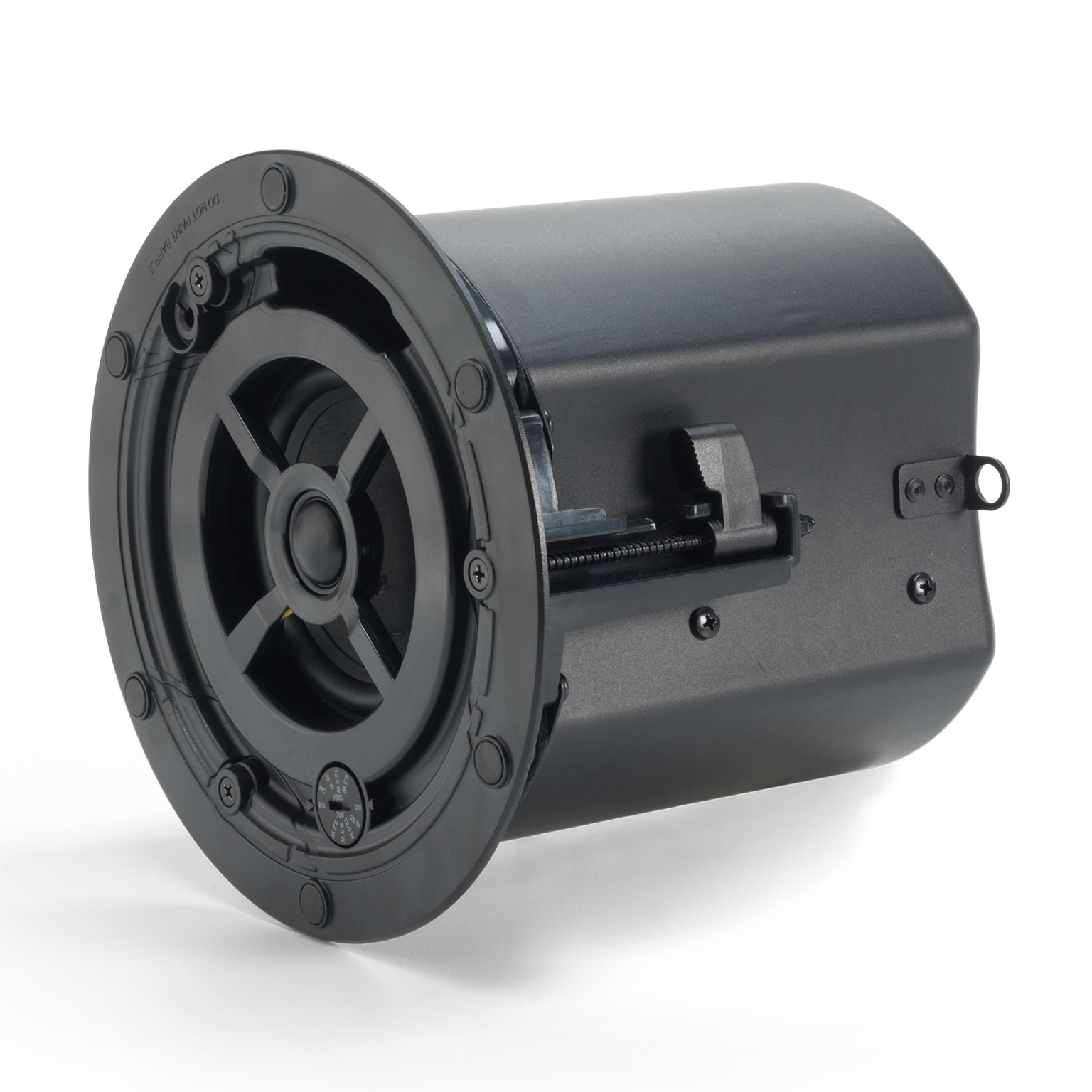 Side view of JBL Control 414C/T 4" Two-Way Coaxial Ceiling Loudspeaker bracket clearance