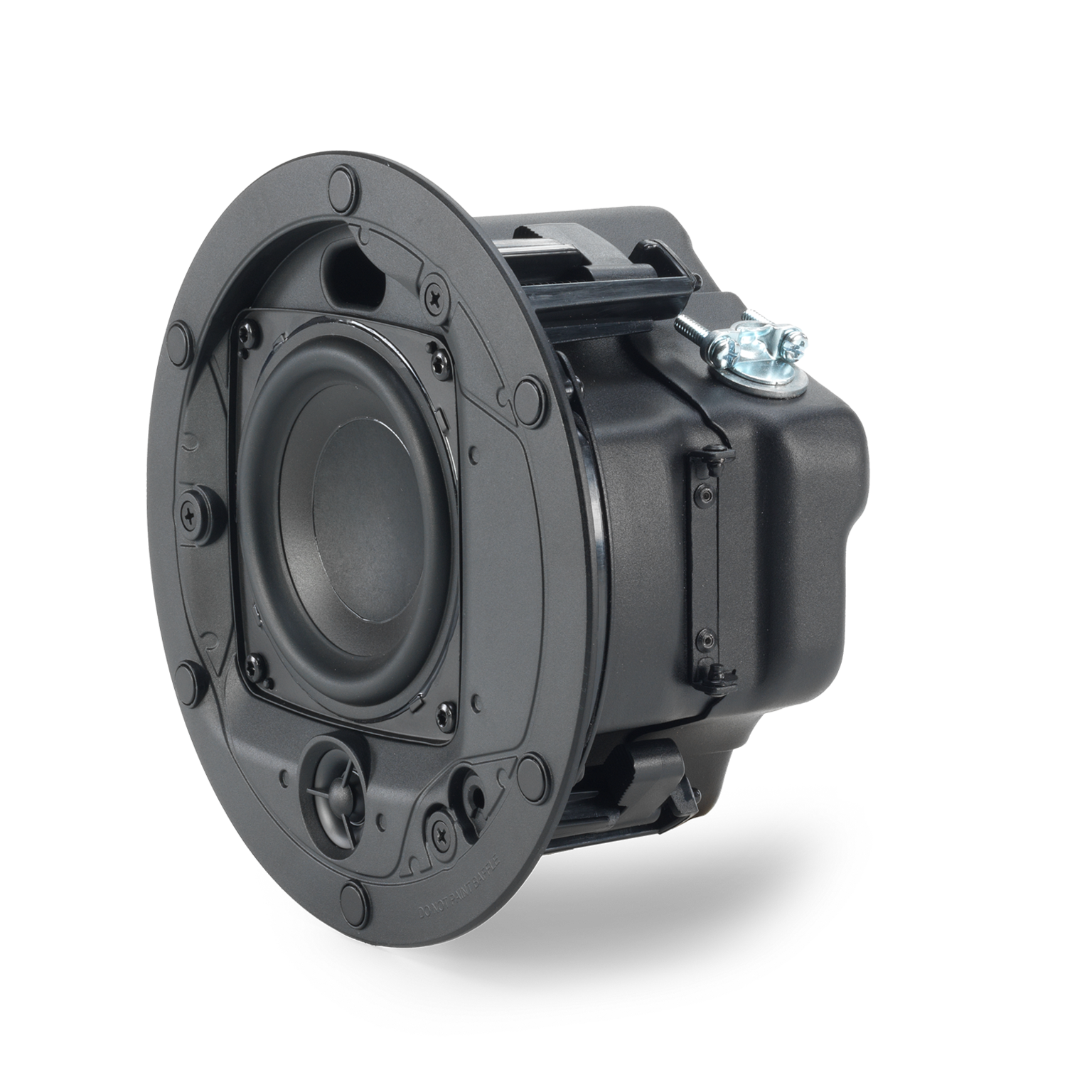 Side view of JBL Control 414C/T Micro 4" Two-Way Ceiling Loudspeaker bracket clearance