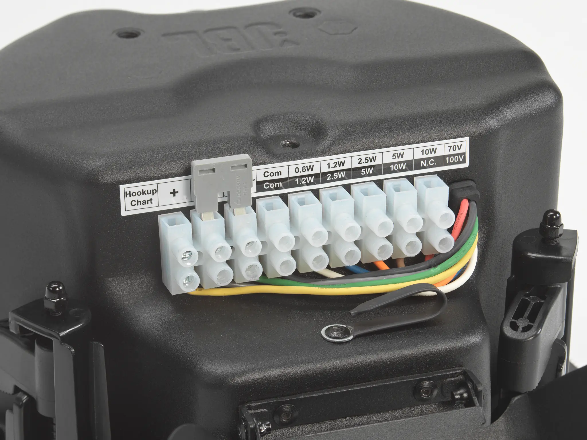 Close-up of JBL Control 414C/T Micro 4" Two-Way Ceiling Loudspeaker transformer tap selection