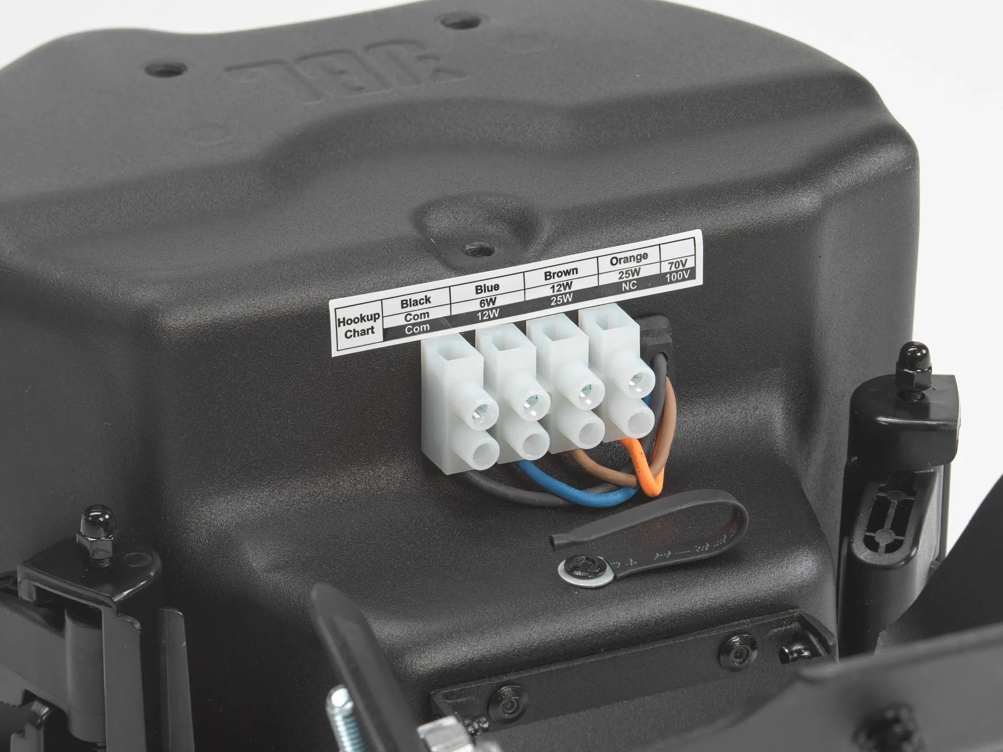 Close-up of JBL Control 414CT Micro Plus 4" Two-Way High-Output Ceiling Loudspeaker transformer tap selection