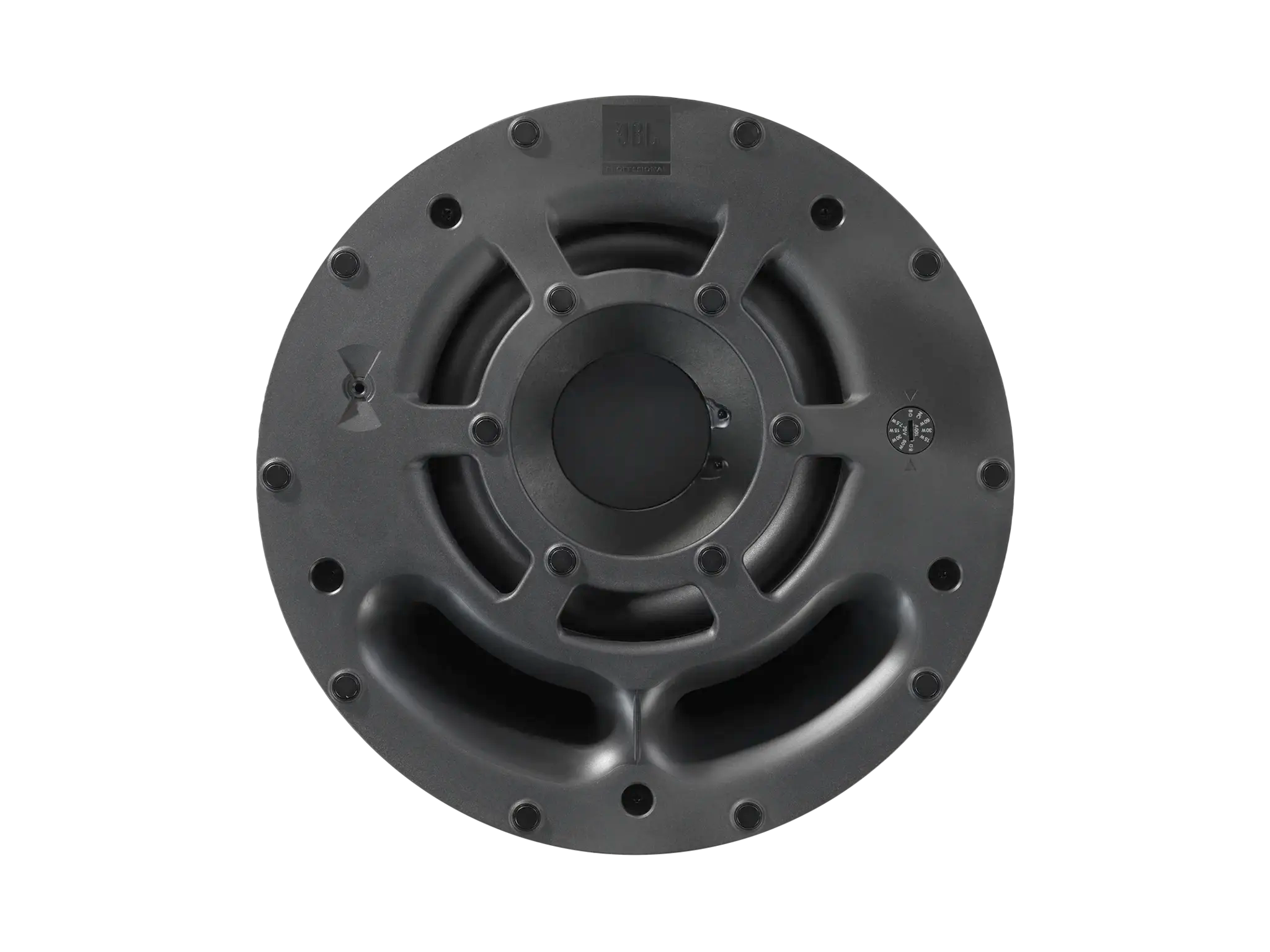 JBL Control 419CS/T 8" Ceiling Subwoofer back panel showing transformer tap settings