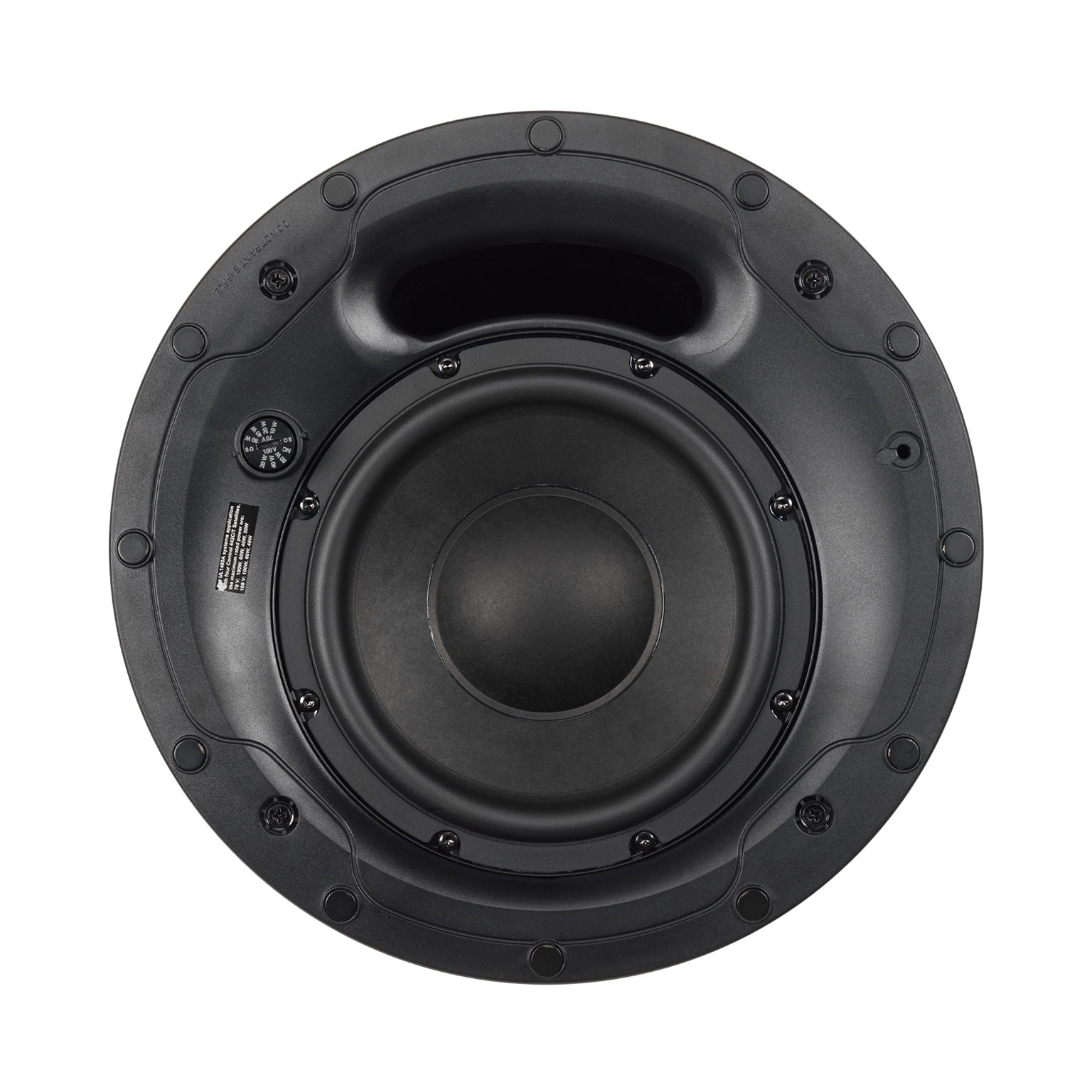 Rear-facing JBL Control 440CS/T 8" Ceiling Subwoofer wiring compartment