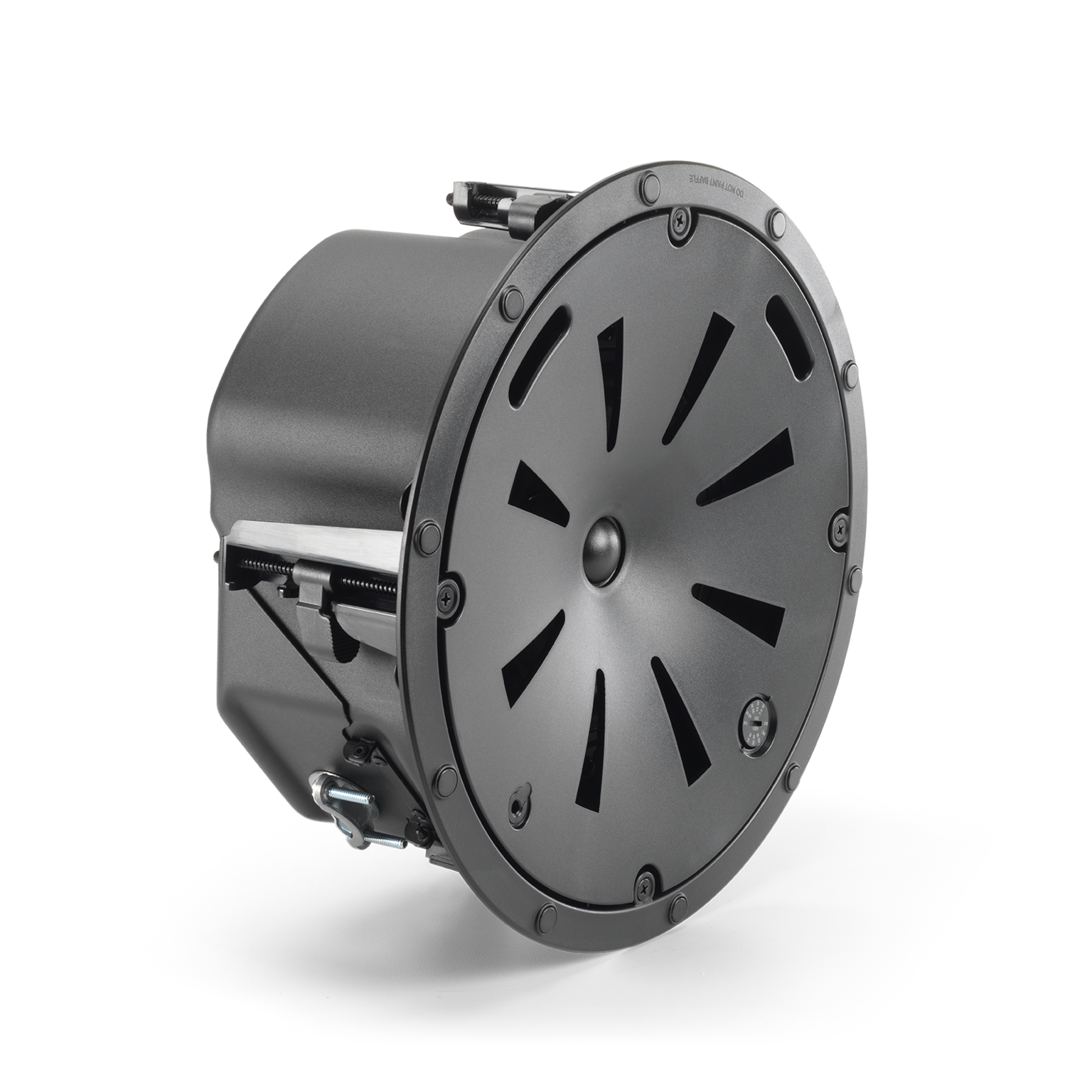 Side view of JBL Control 447LP 6.5" RBI-Equipped Two-Way Coaxial Ceiling Loudspeaker bracket clearance