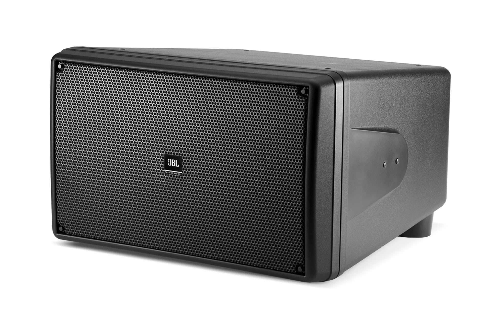 Front-facing JBL Control SB2210 Dual 10" Compact Subwoofer showing floor-standing enclosure