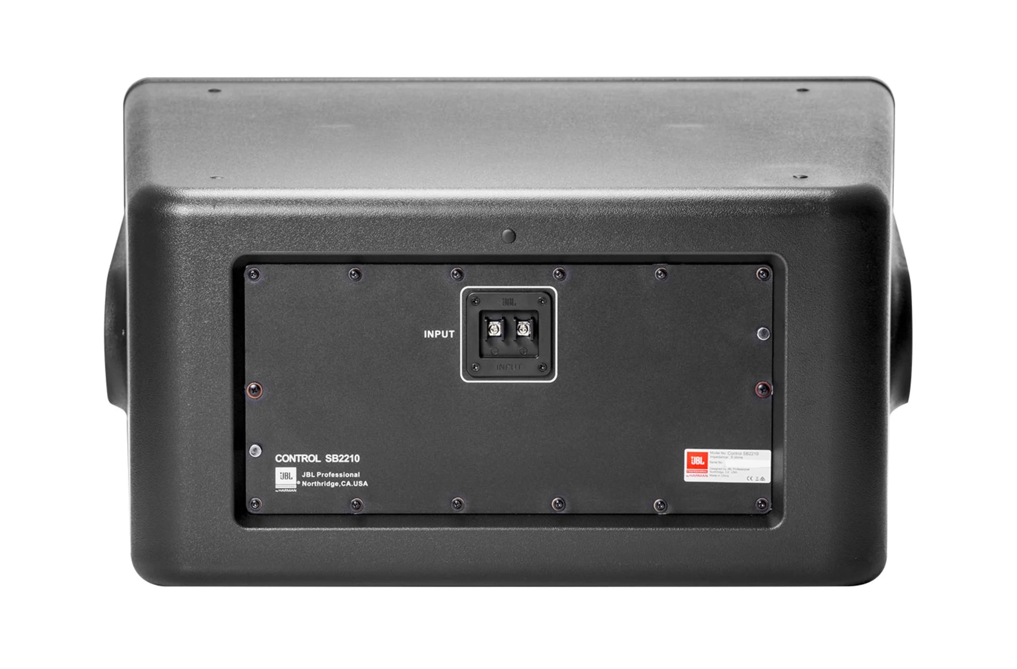 JBL Control SB2210 Dual 10" Compact Subwoofer Black side profile view