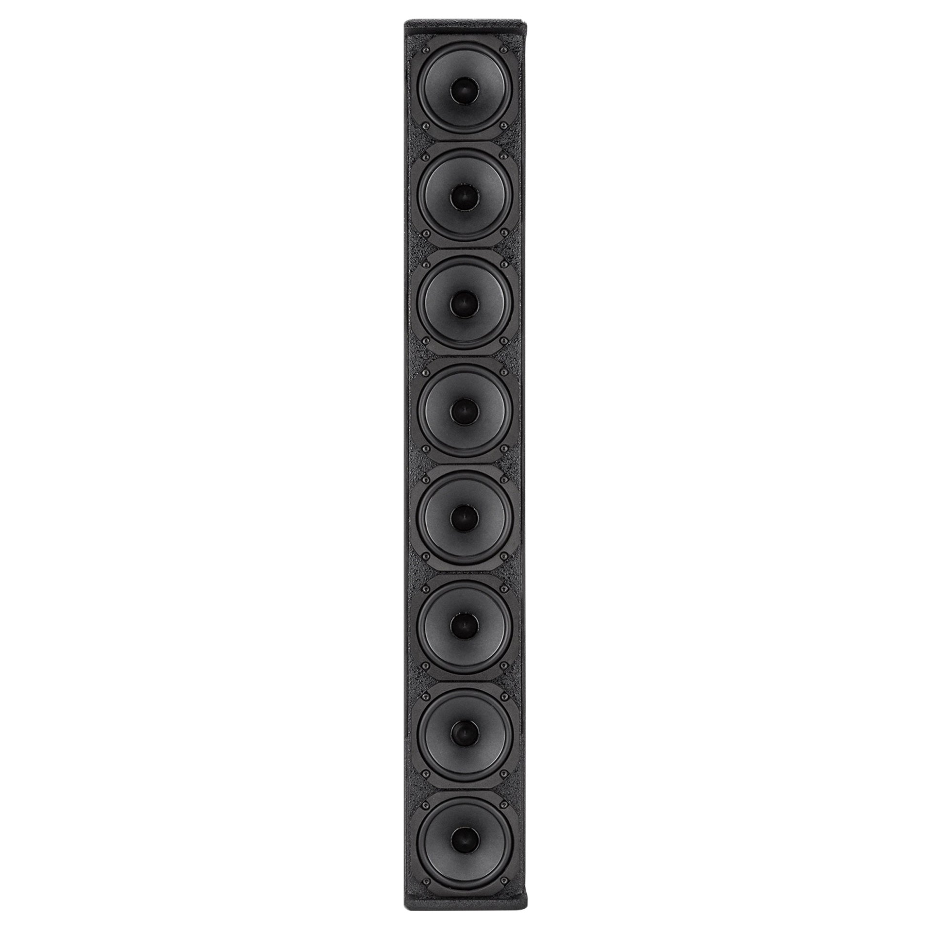RCF EVOX 12 column array front panel view showing grille and woofer base