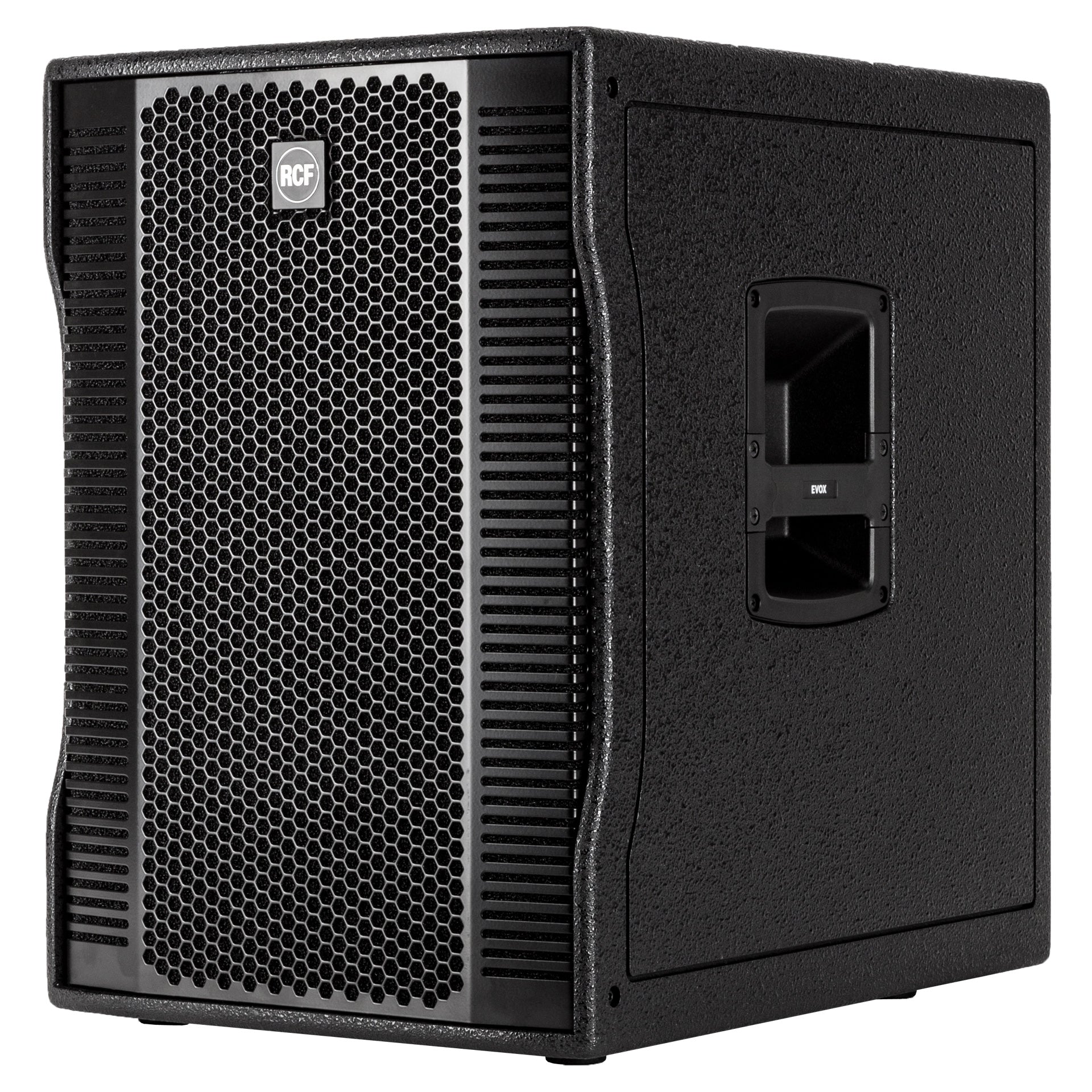 Left profile view of RCF EVOX 12 portable column speaker system