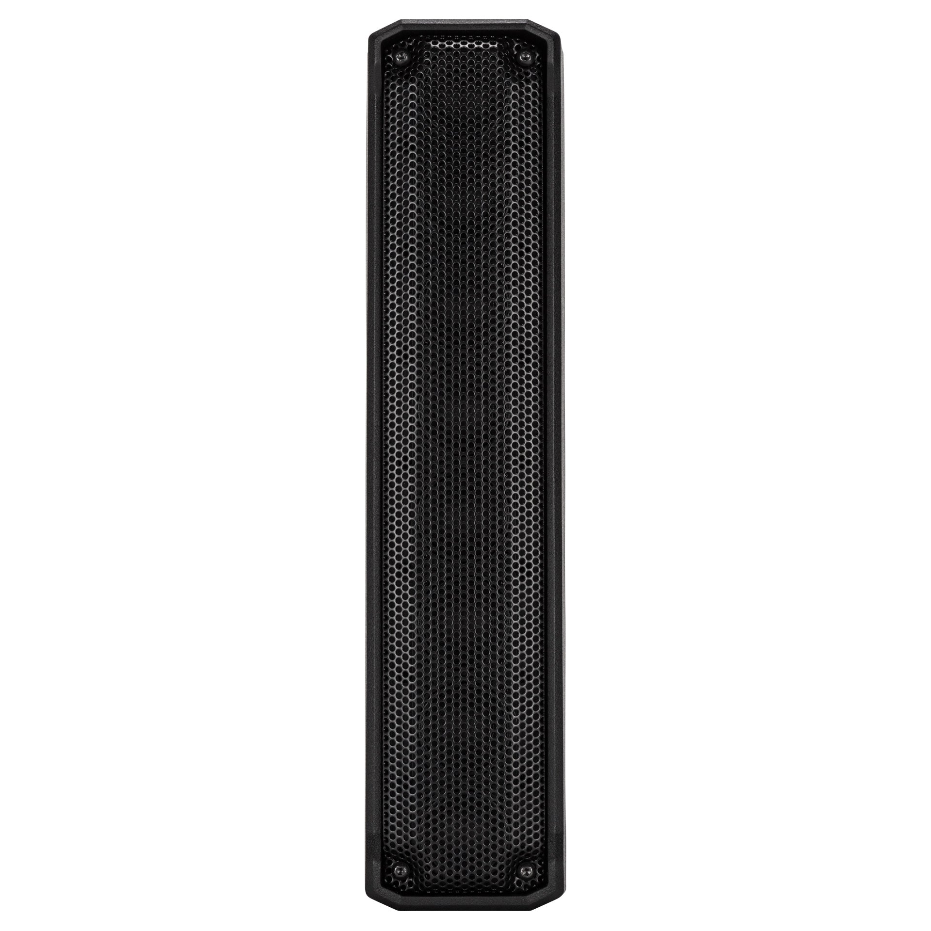 Front view of RCF EVOX J8 portable PA system with black cabinet finish