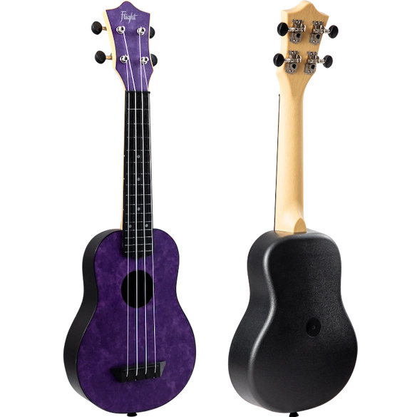 Flight TUS65 soprano travel ukulele in amethyst purple finish, compact design for musicians on the go