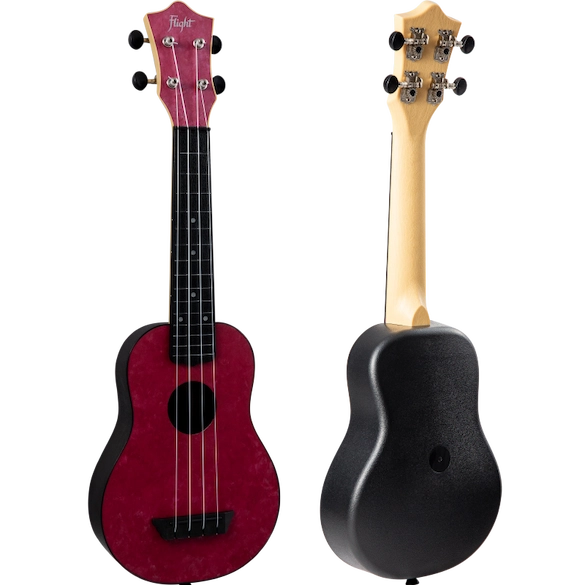 Flight TUS65 Ruby soprano travel ukulele in vibrant red finish, compact and lightweight design