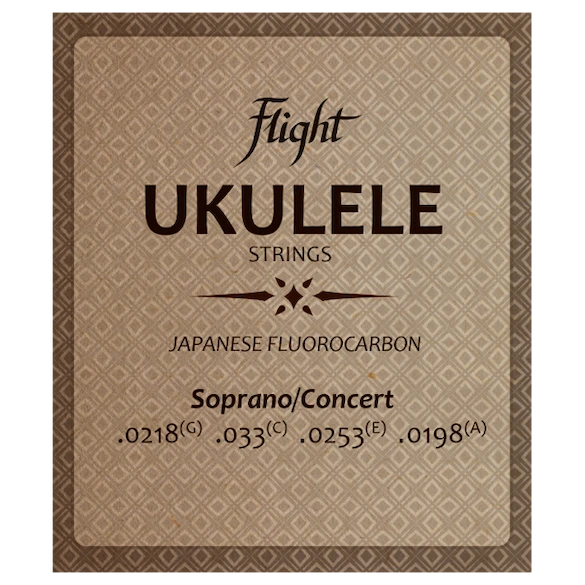 Flight FUSSC100 fluorocarbon ukulele strings for soprano and concert, front packaging view