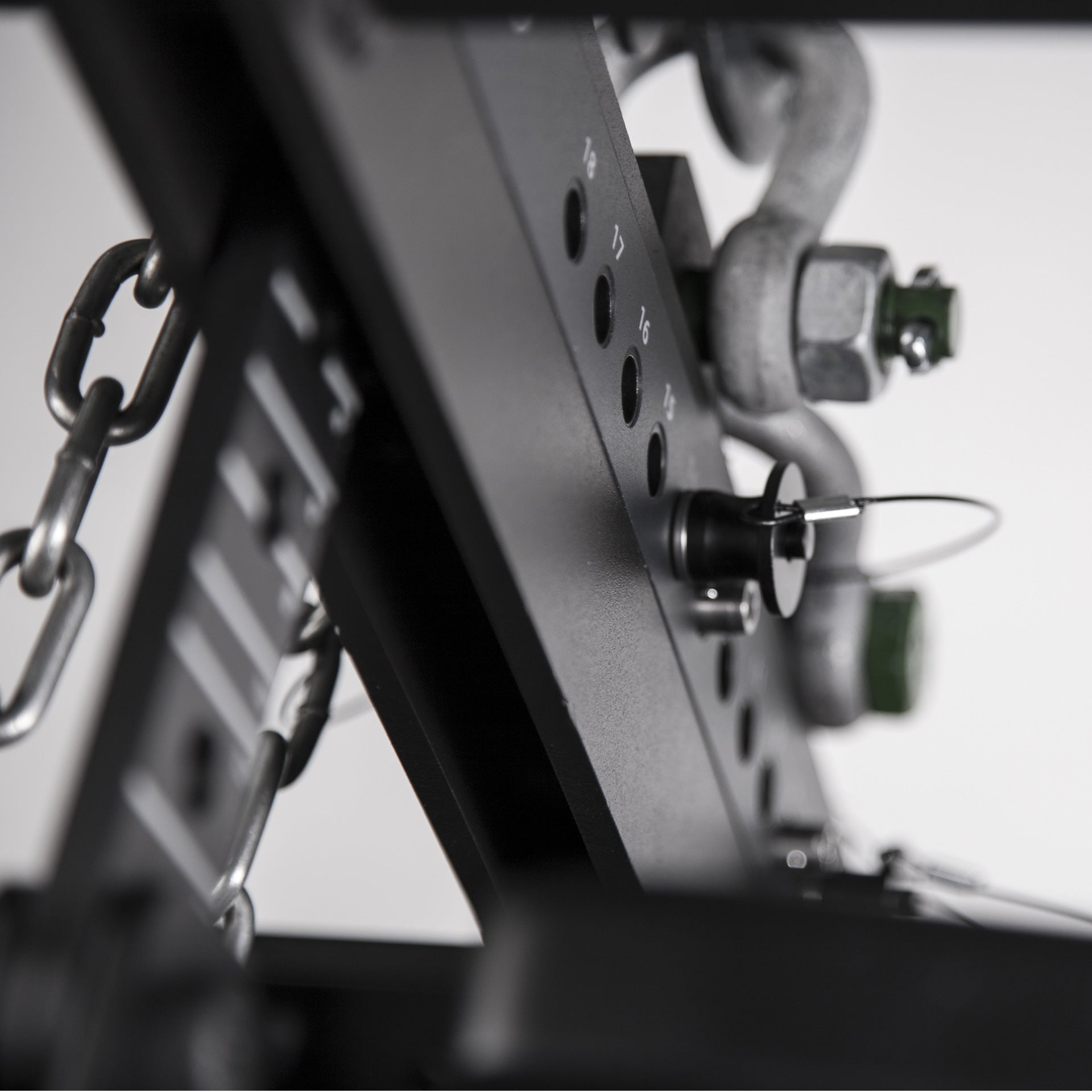 Close-up of RCF HDL 10-A Active Line Array Module Powercon IN/OUT connectors