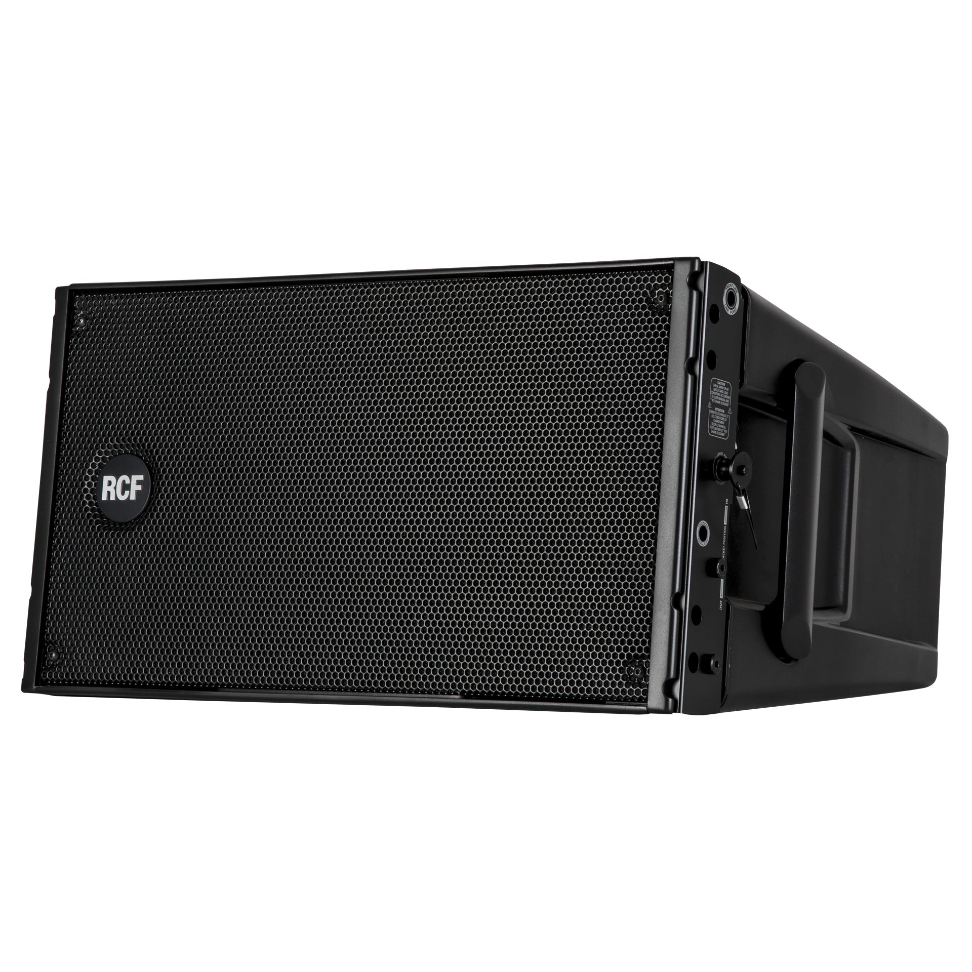 RCF HDL 10-A Active Line Array Module left side view showing rigging flyware