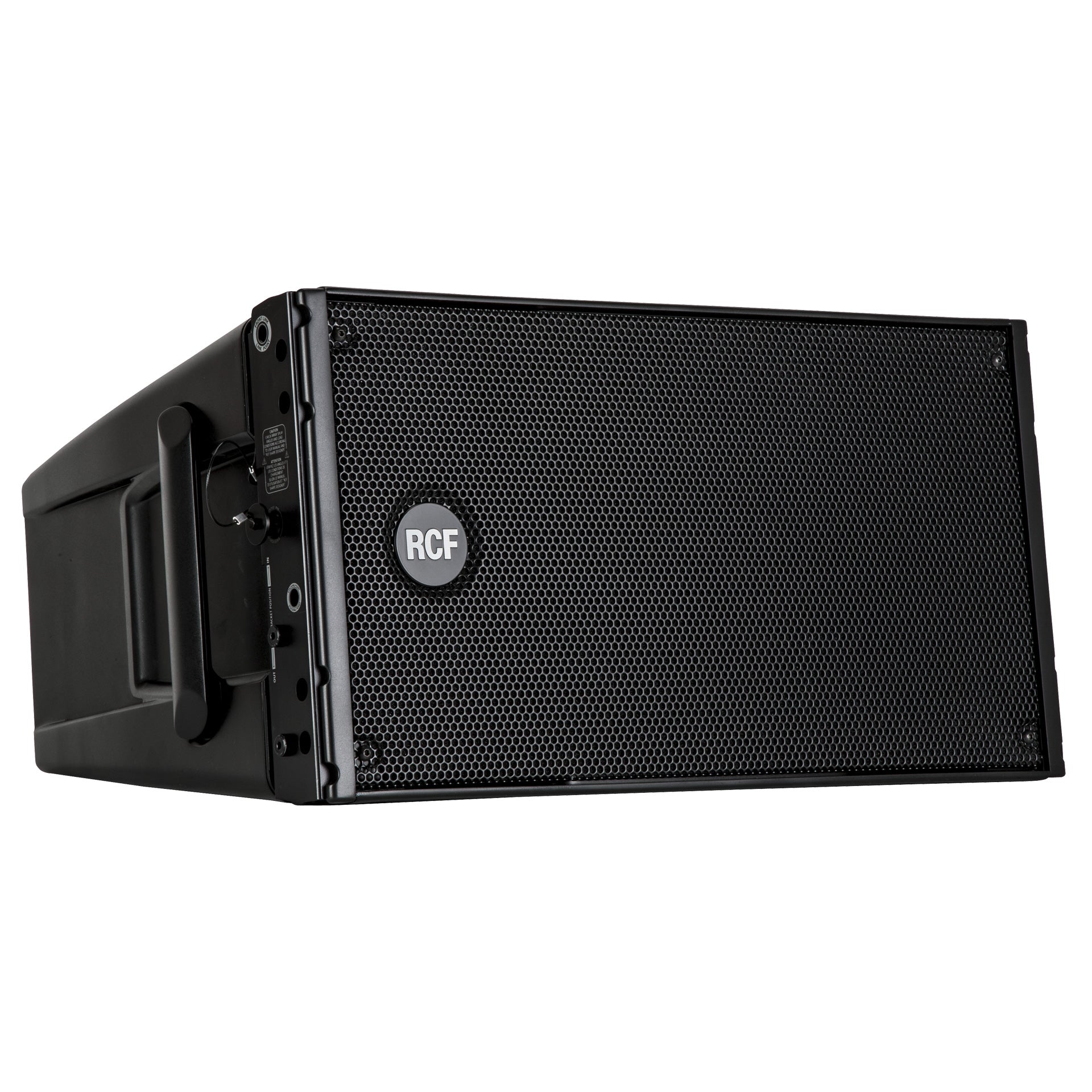 RCF HDL 10-A Active Line Array Module right side view showing rigging flyware