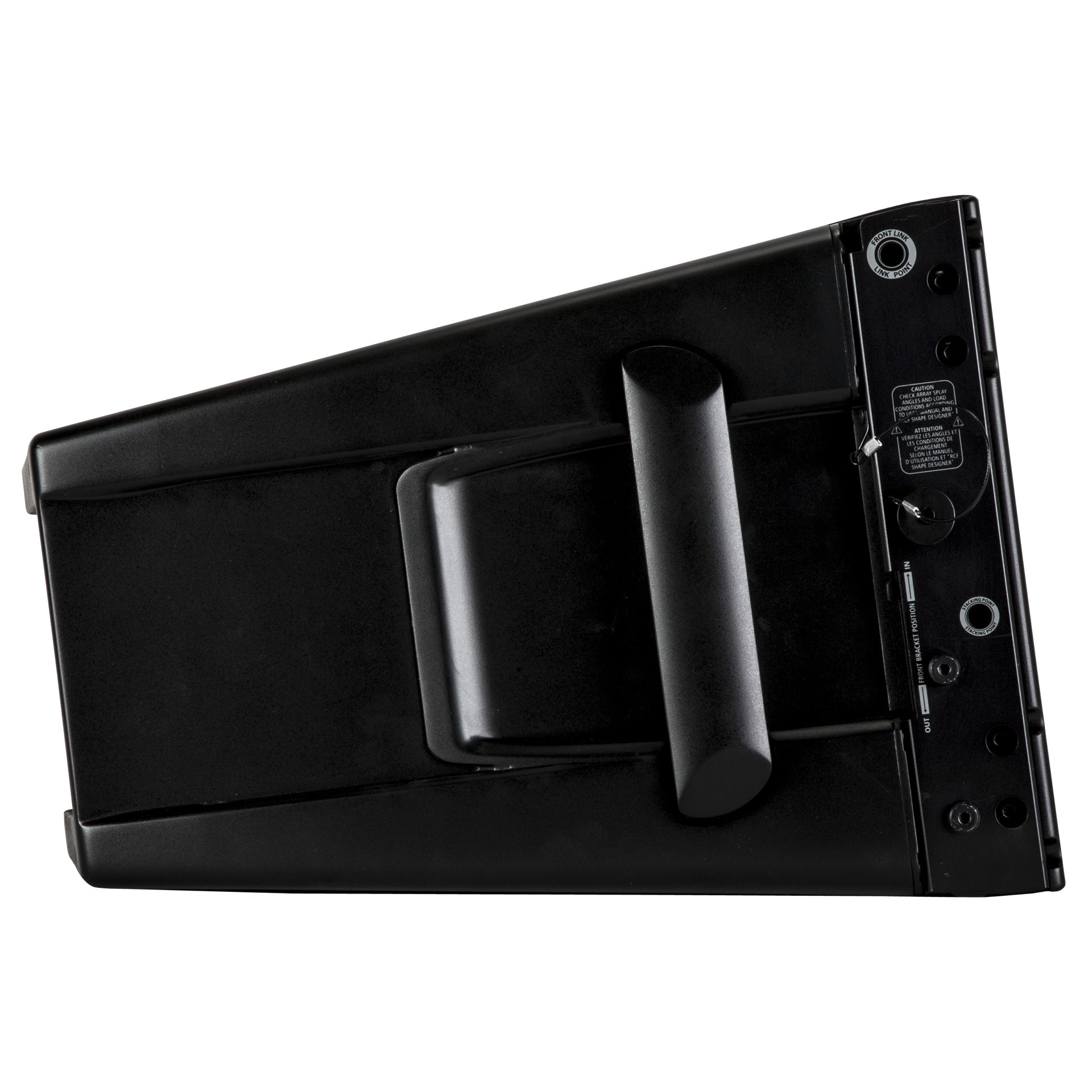RCF HDL 10-A Active Line Array Module left side view showing rigging flyware