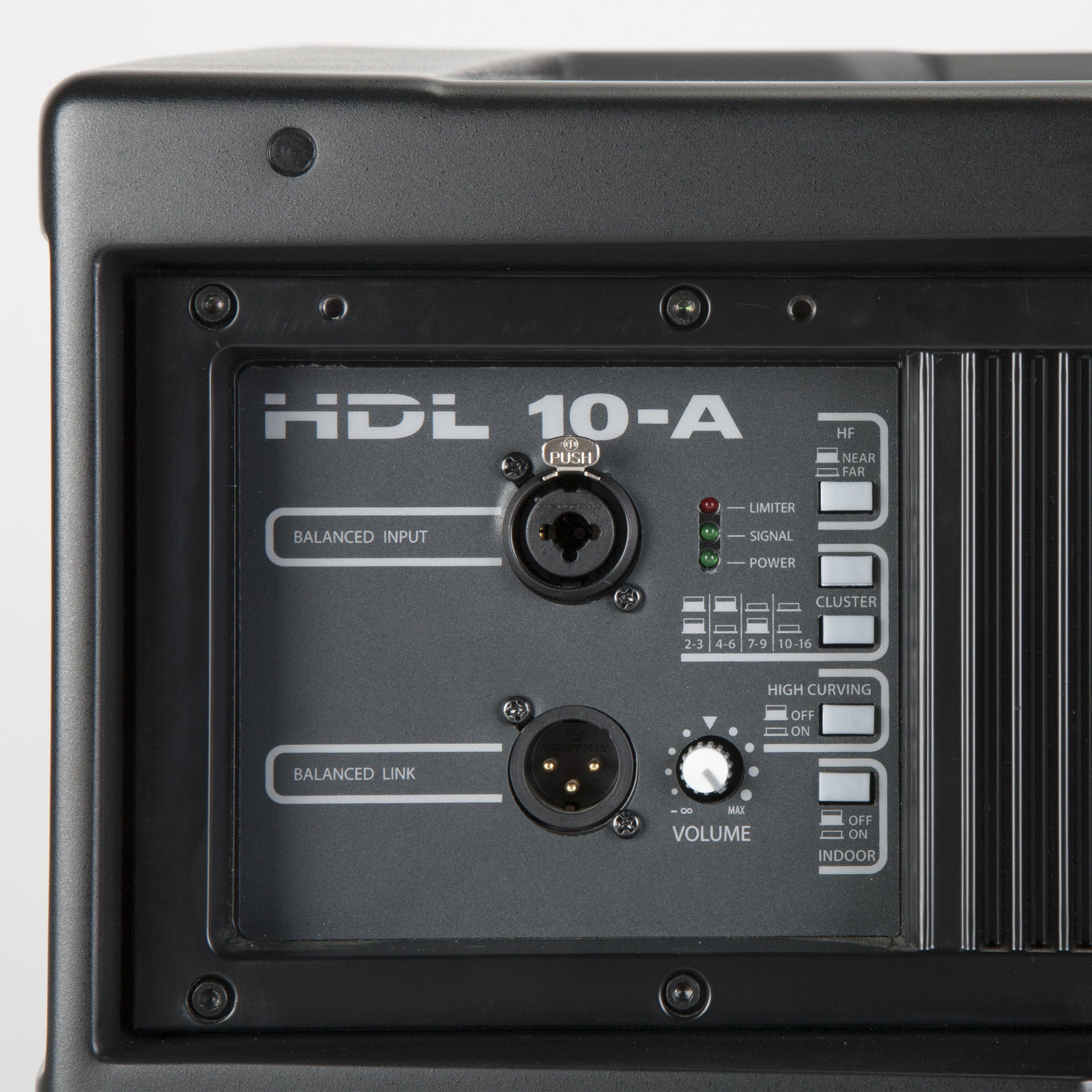 RCF HDL 10-A Active Line Array Module flown in a multi-module array cluster