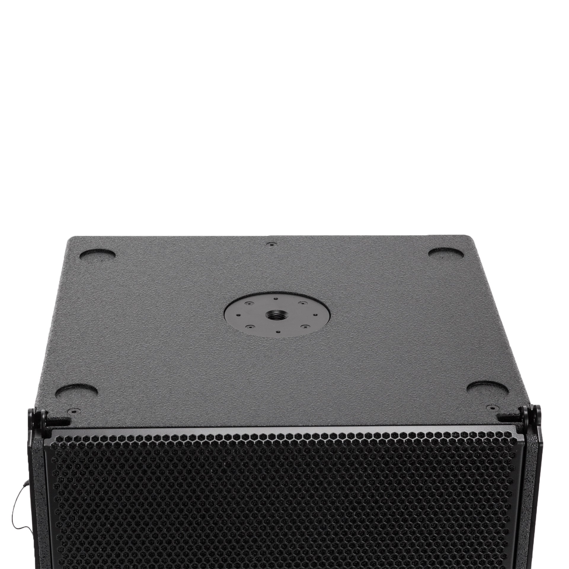 RCF HDL 12-AS Active Flyable High Power Subwoofer top view showing array fittings and M20 pole mount