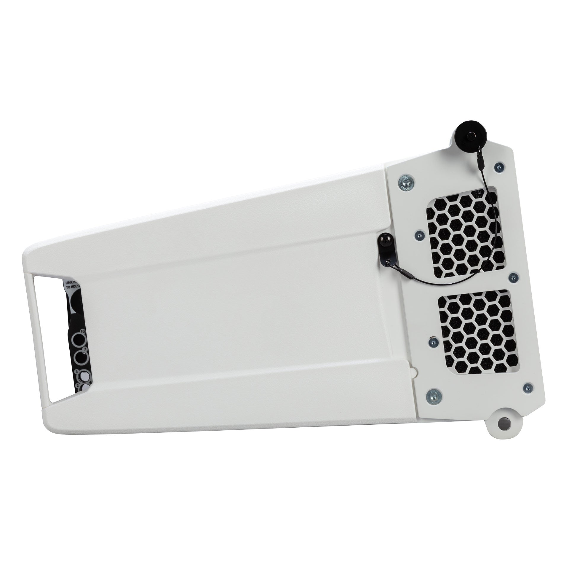 Right-side profile of RCF HDL 26-A Active Two-Way Line Array Module showing compact cabinet depth-White