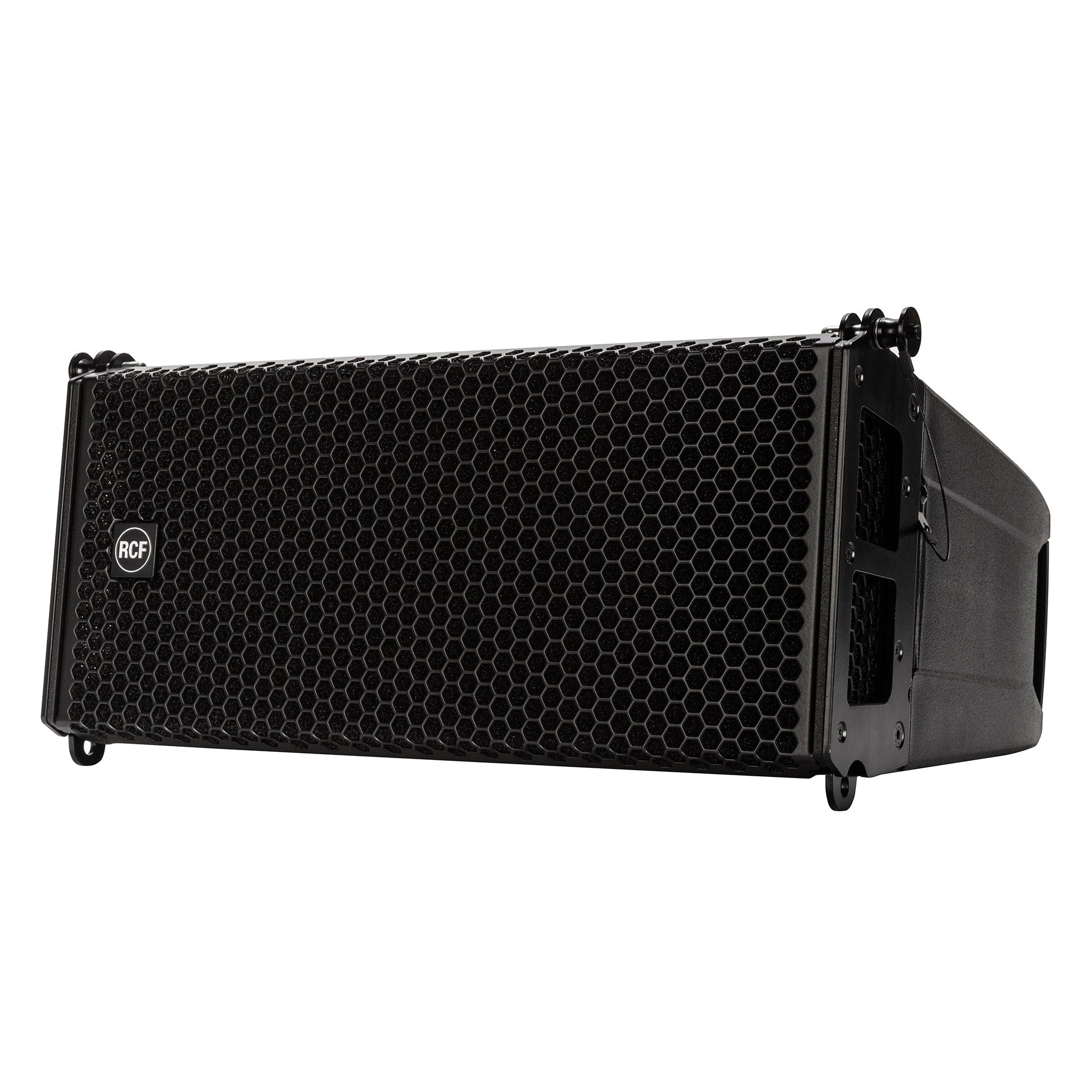 RCF HDL 26-A Active Two-Way Line Array Module left side view showing array fittings