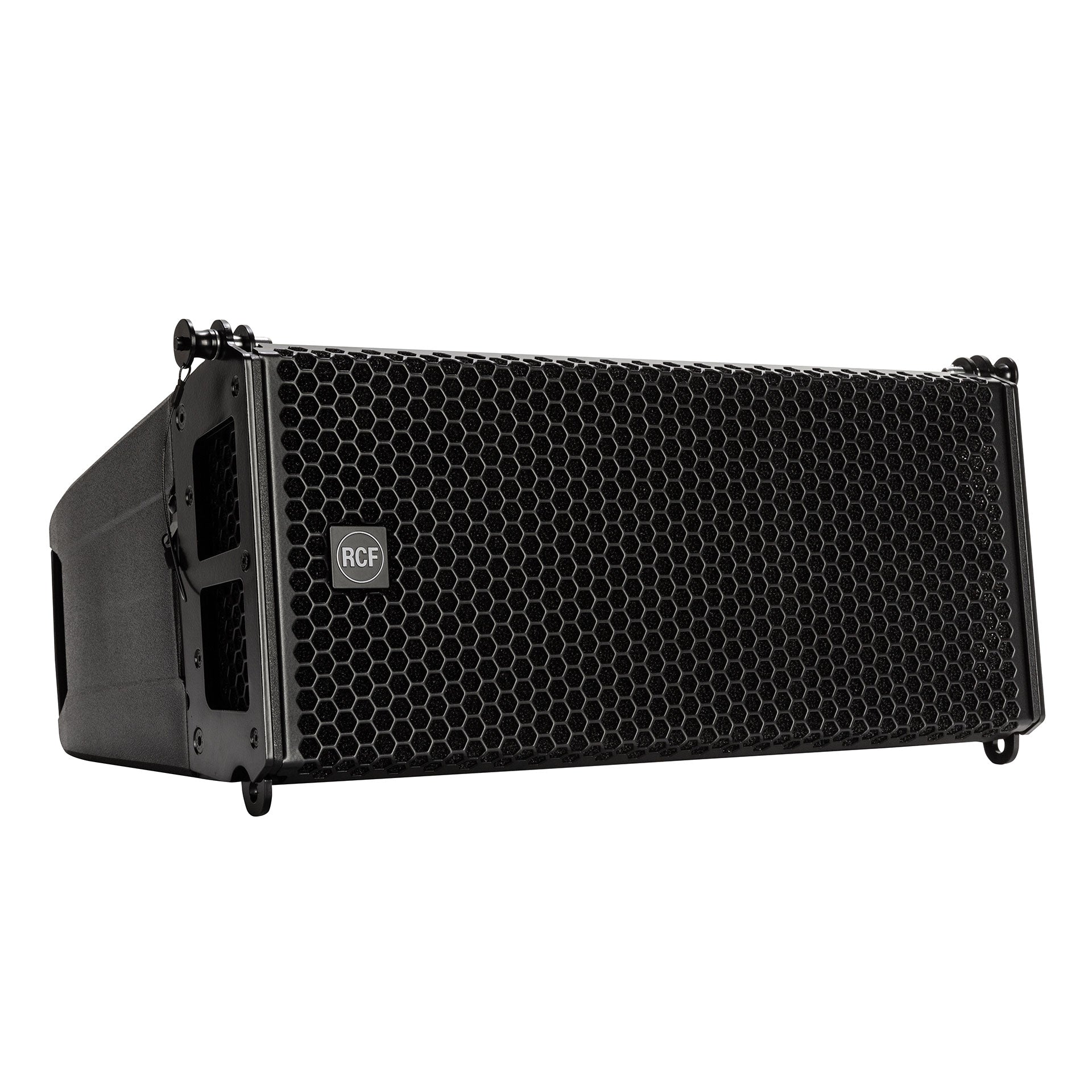 RCF HDL 26-A Active Two-Way Line Array Module right side view showing array fittings