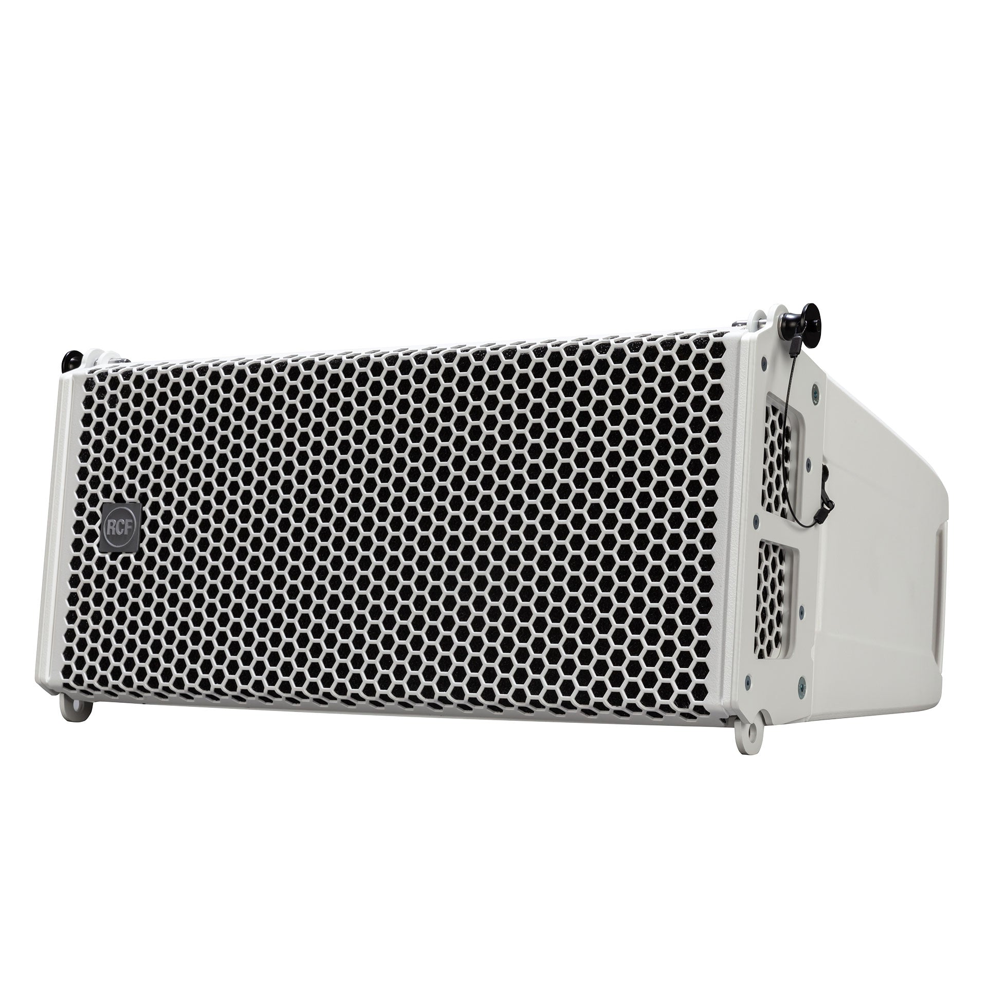 RCF HDL 26-A Active Two-Way Line Array Module left side angle showing rigging rails