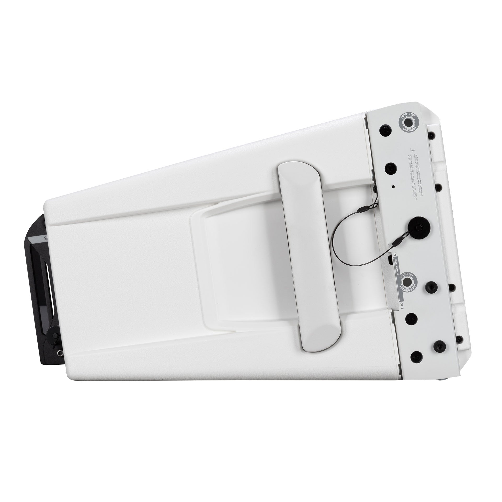 Right-side profile of RCF HDL 28-A Active Two-Way Line Array Module showing cabinet depth-White
