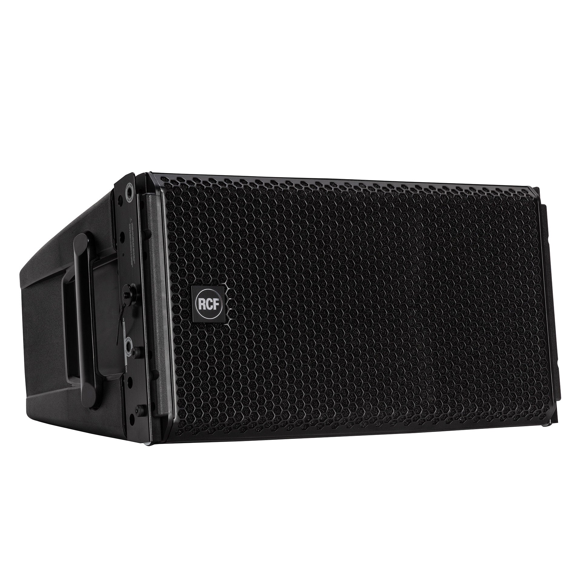 RCF HDL 28-A Active Two-Way Line Array Module right side view showing array fittings