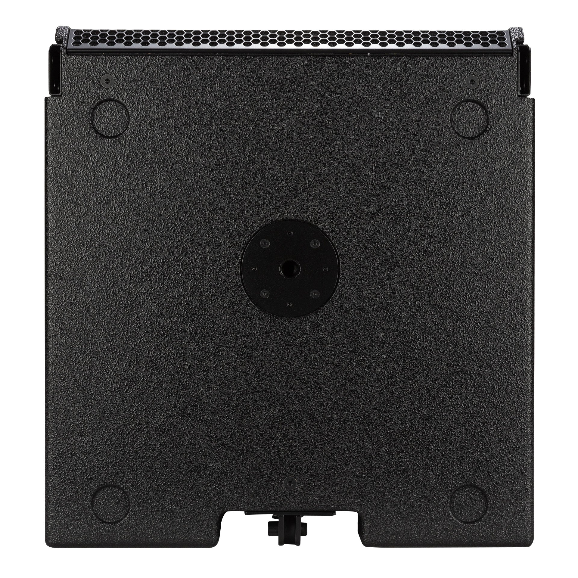 RCF HDL 36-AS Active Flyable Subwoofer Module top view showing array fittings and M20 pole mount