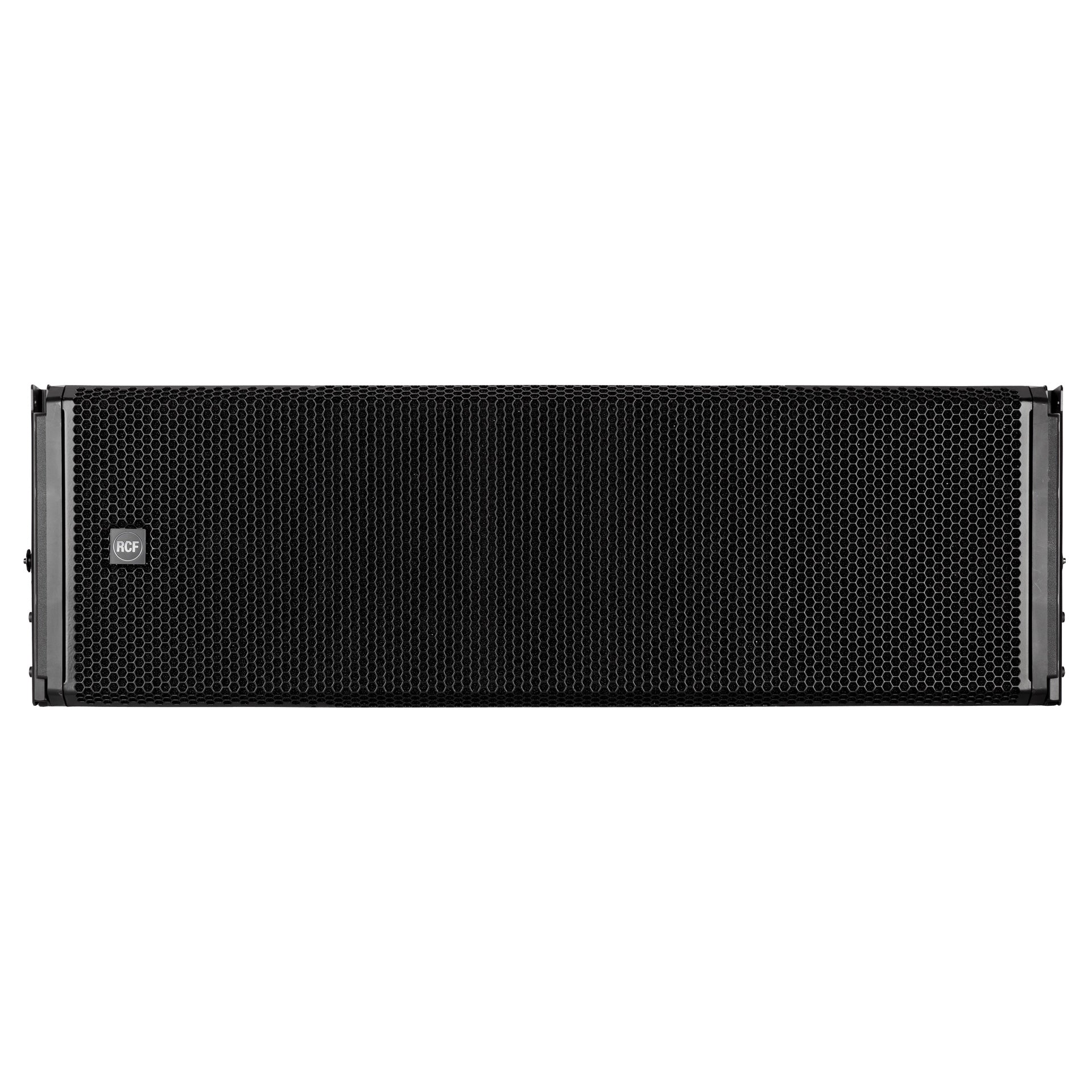 RCF HDL 50-A 4K Active Three-Way Line Array Module front view showing dual 12-inch woofers, midranges, and compression drivers