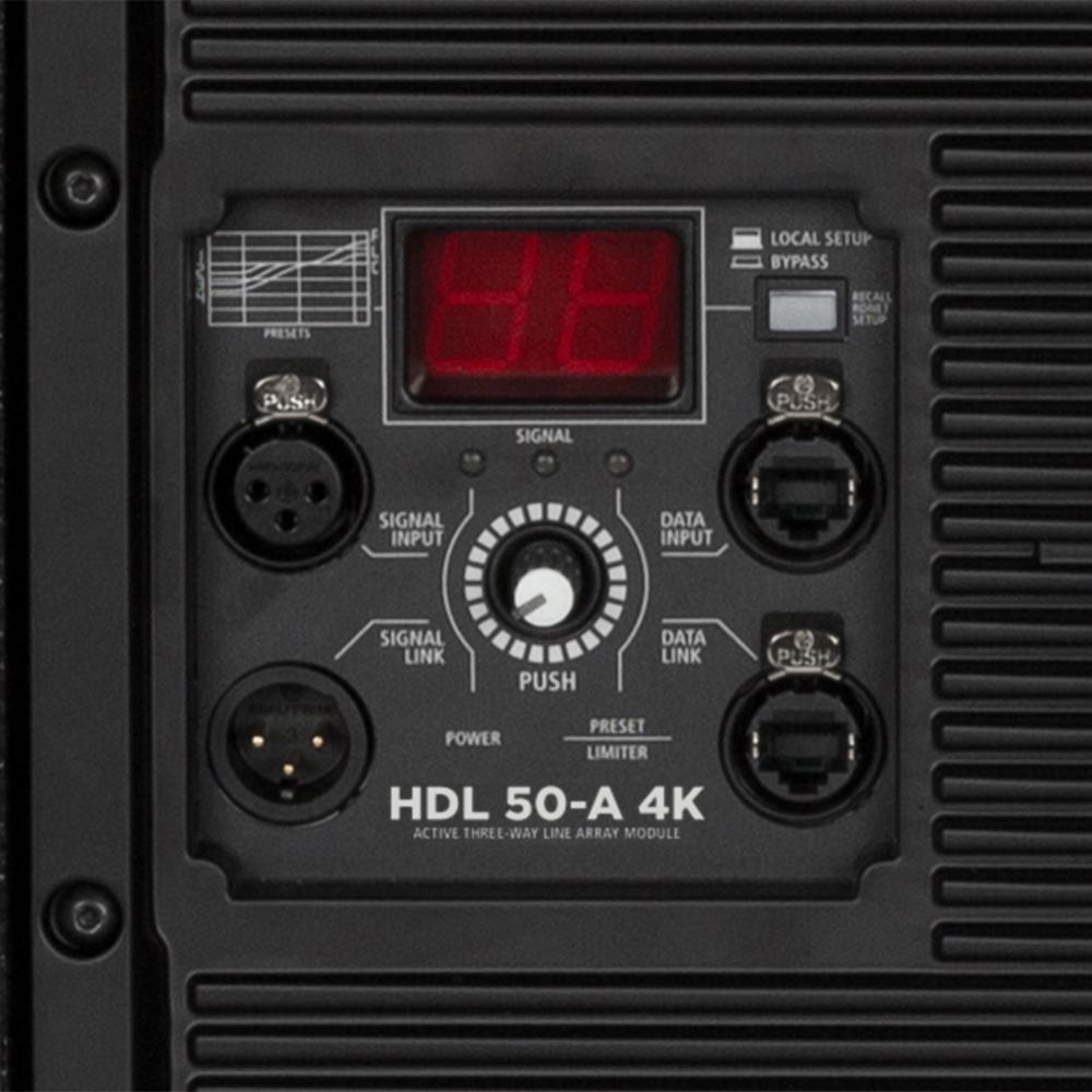 RCF HDL 50-A 4K Active Three-Way Line Array Module rear amplifier control panel close-up
