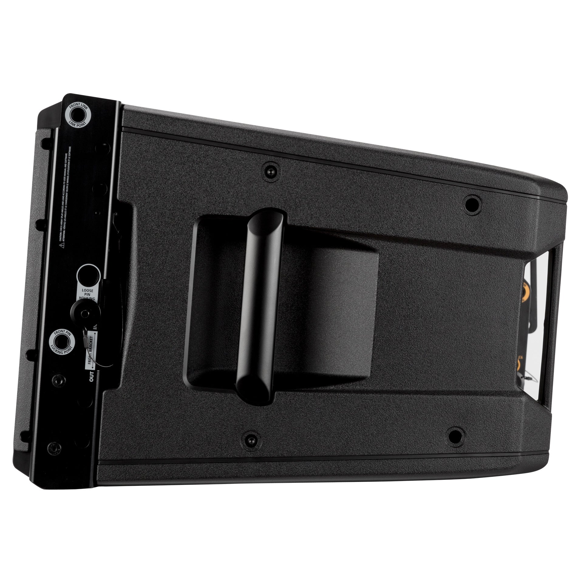 Left-side profile of RCF HDL 50-A 4K Active Three-Way Line Array Module showing cabinet depth