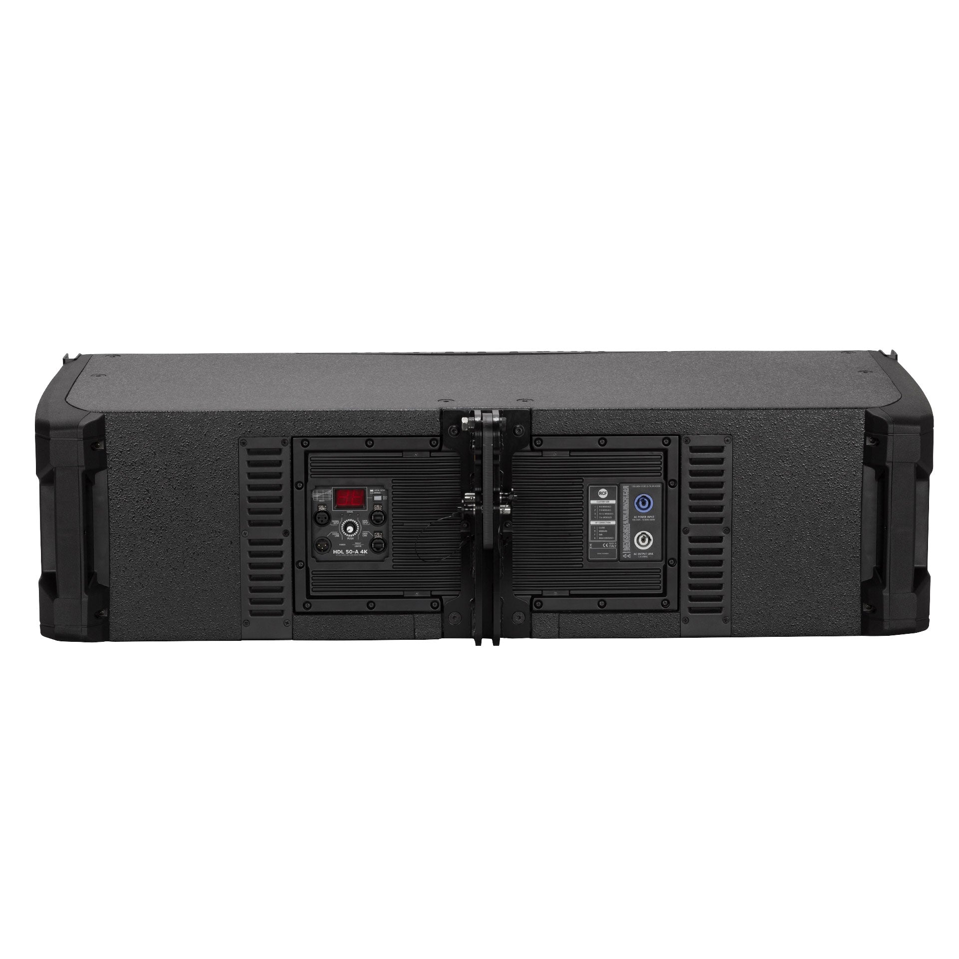 RCF HDL 50-A 4K Active Three-Way Line Array Module back view showing amplifier panel