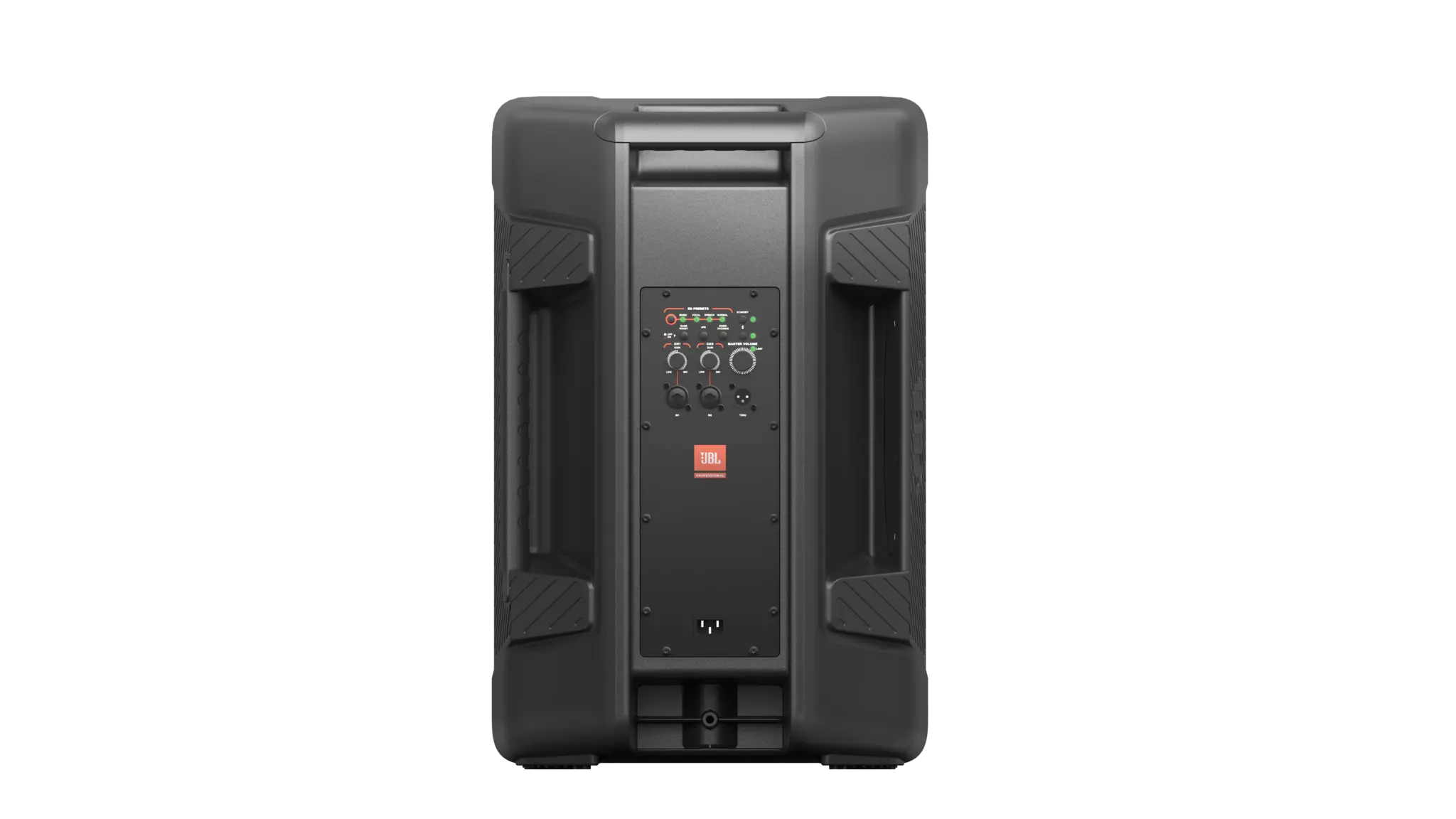 JBL IRX112BT Powered 12 Inch Portable PA Loudspeaker with Bluetooth back view showing integrated mixer panel