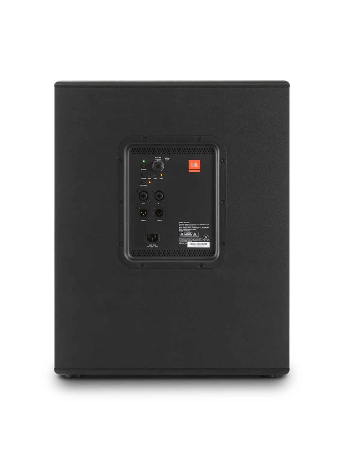 JBL IRX115S 15-inch Powered Subwoofer back view showing rear amplifier panel
