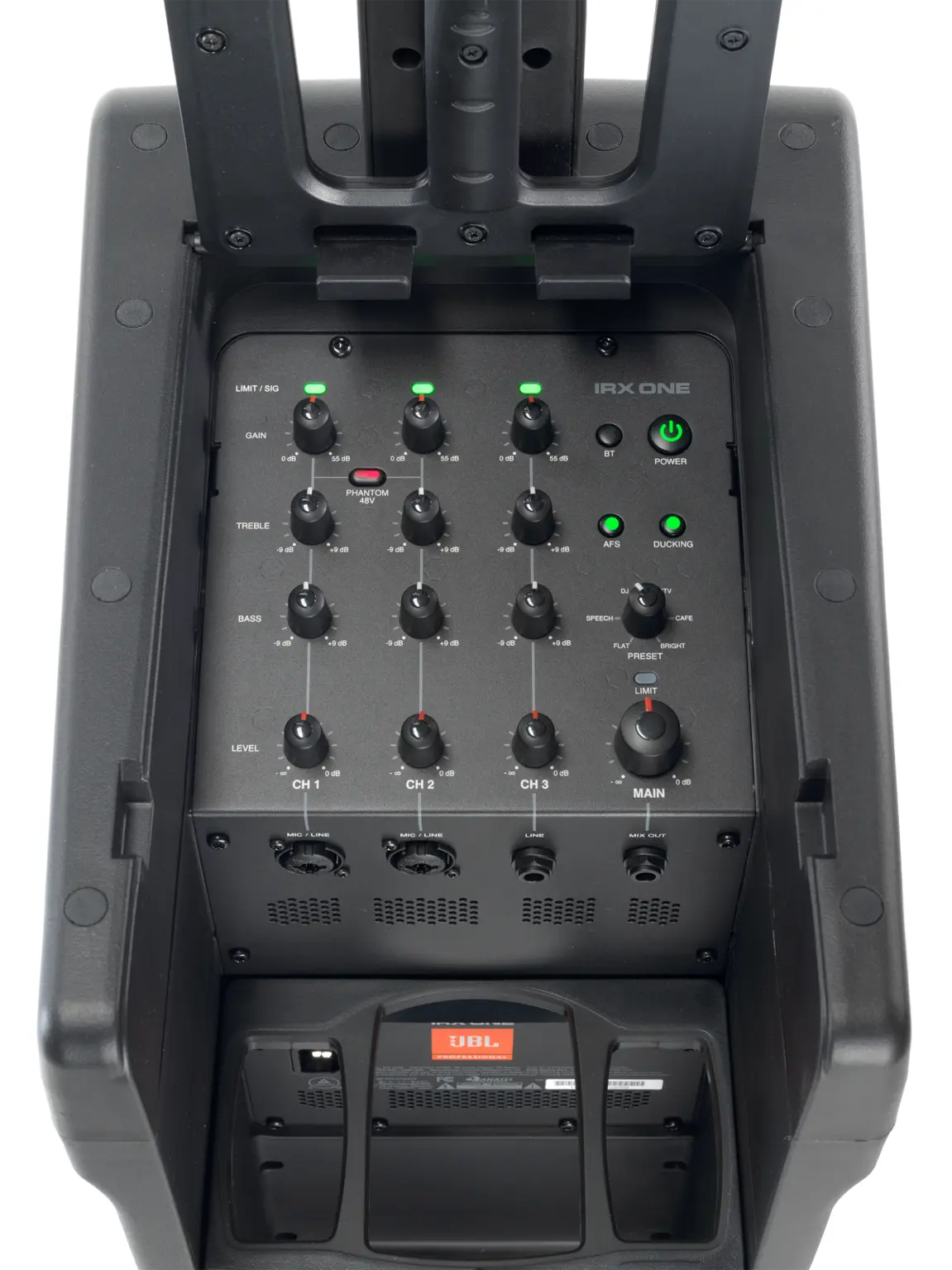 Top-down view of JBL IRX ONE All-in-One Column PA column section