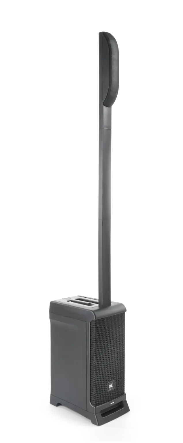 Right-side profile of JBL IRX ONE All-in-One Column PA showing base cabinet depth