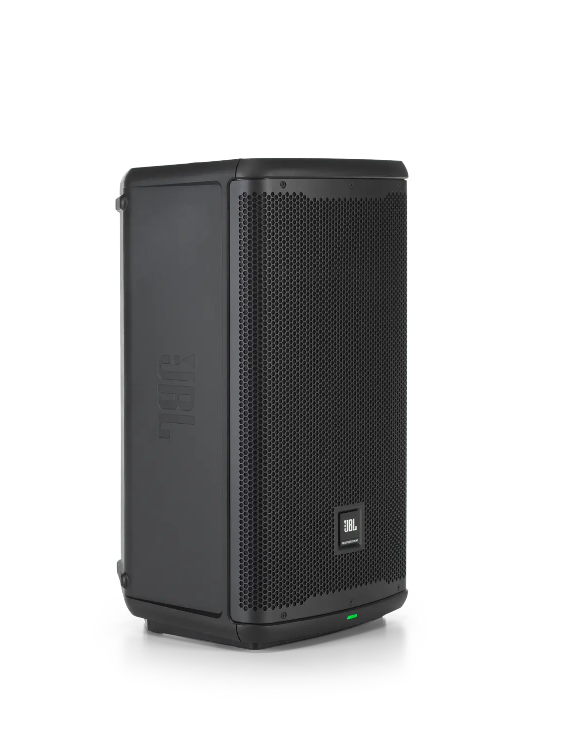JBL EON710 10-inch Powered PA Speaker with Bluetooth right side view showing wedge cabinet profile