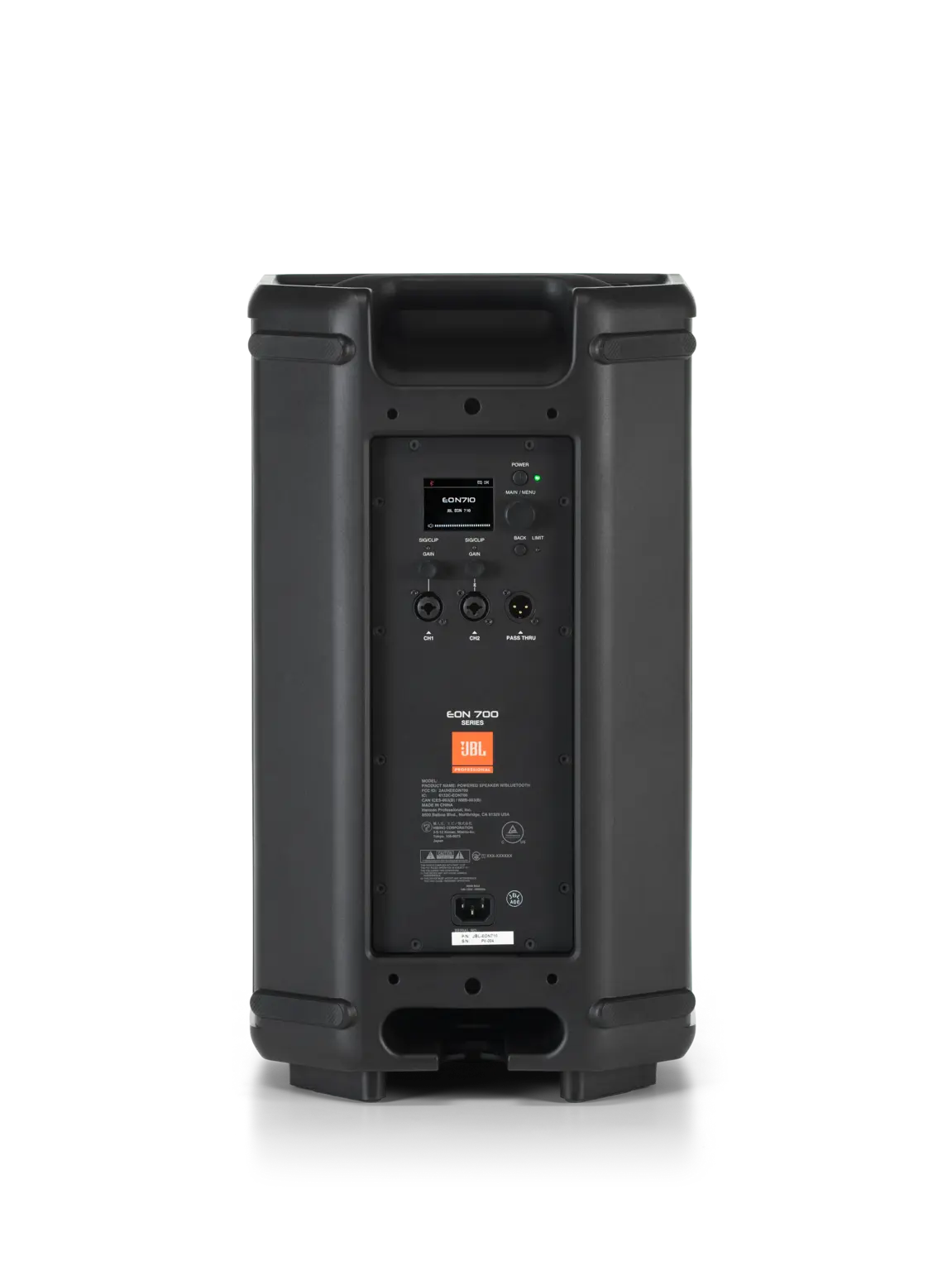 JBL EON710 10-inch Powered PA Speaker with Bluetooth back view showing rear amplifier panel
