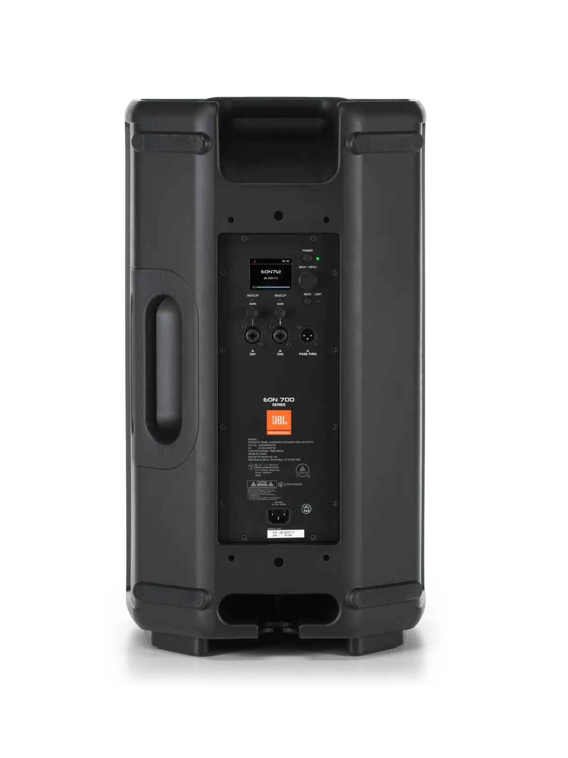 JBL EON712 12-inch Powered PA Speaker with Bluetooth back view showing rear amplifier panel